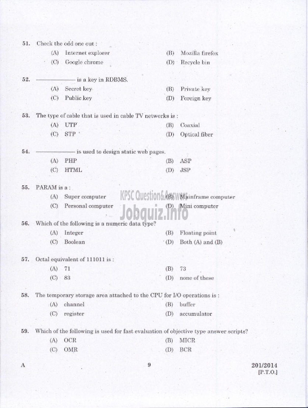 Kerala PSC Question Paper - LABORATORY TECHNICAL ASSISTANT COMPUTER APPLICATION VHSE-7