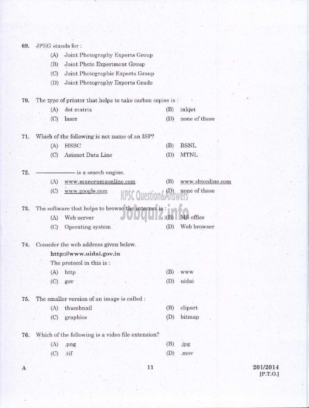 Kerala PSC Question Paper - LABORATORY TECHNICAL ASSISTANT COMPUTER APPLICATION VHSE-9