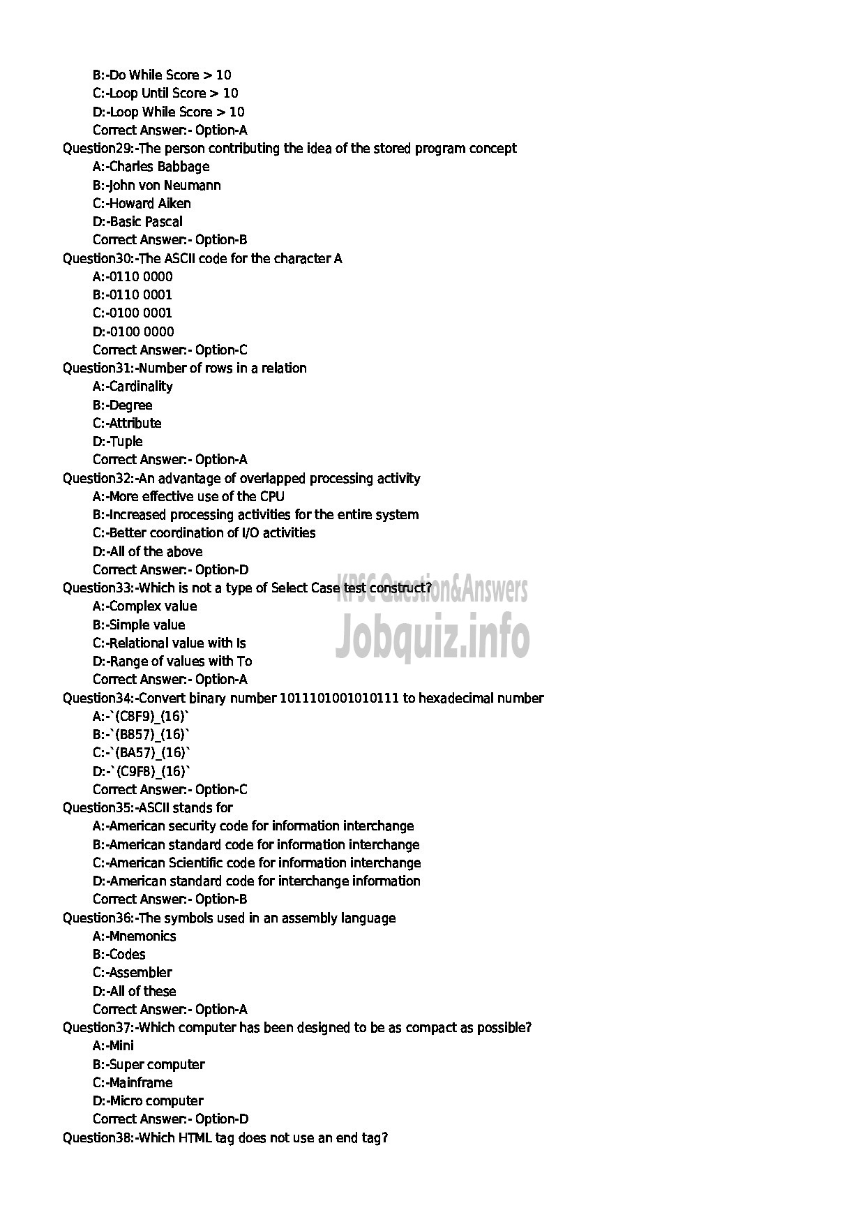 Kerala PSC Question Paper - LABORATORY TECHNICAL ASSISTANT COMPUTER APPLICATION VHSE-4