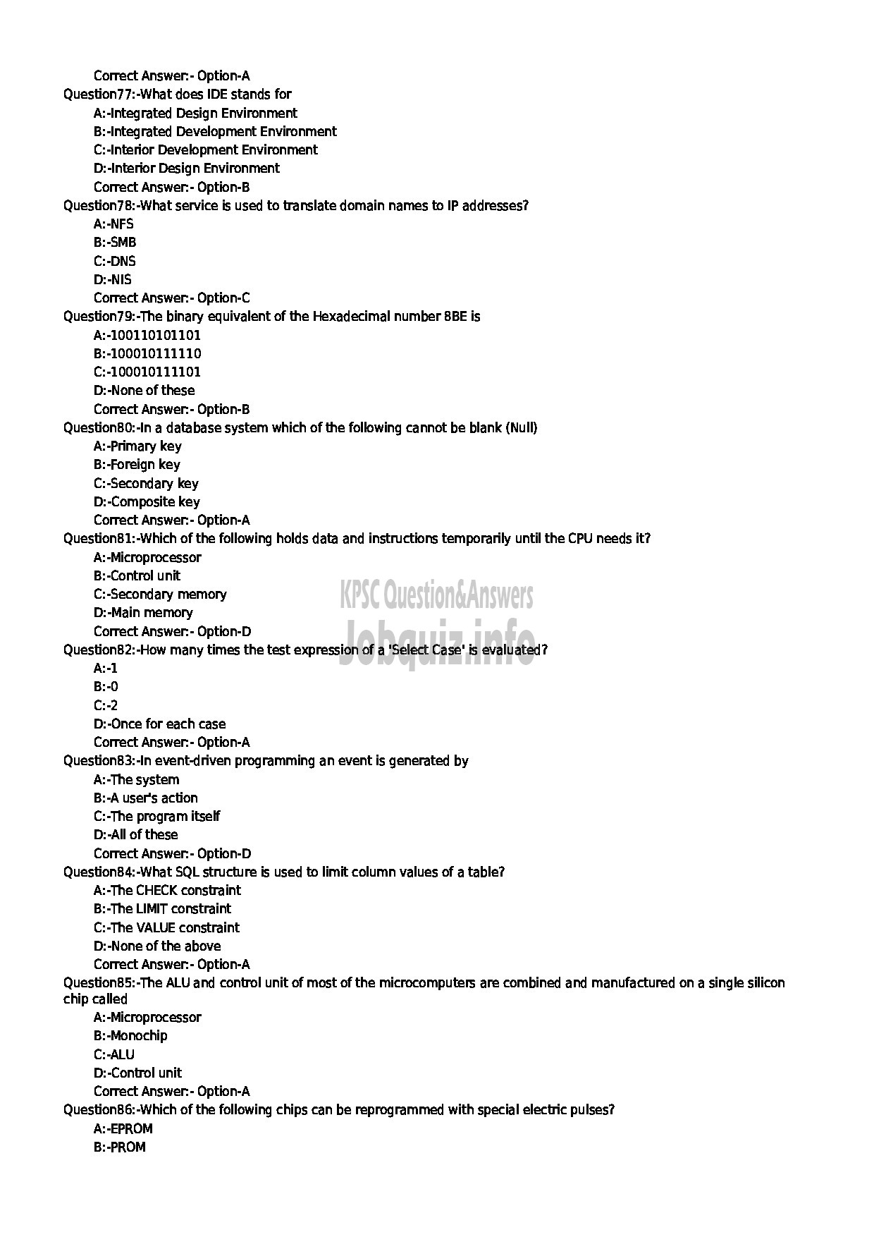 Kerala PSC Question Paper - LABORATORY TECHNICAL ASSISTANT COMPUTER APPLICATION VHSE-9