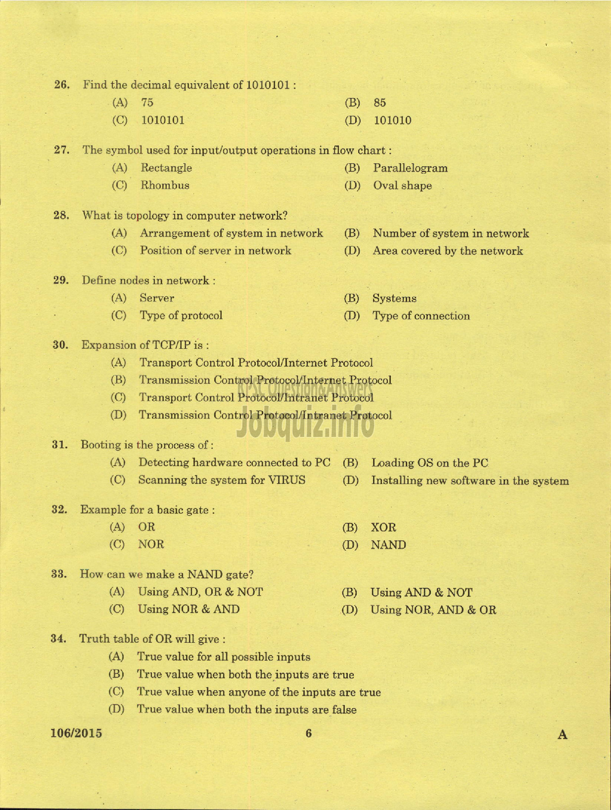 Kerala PSC Question Paper - LABORATORY TECHNICAL ASSISTANT COMPUTER SCIENCE VHSE-4