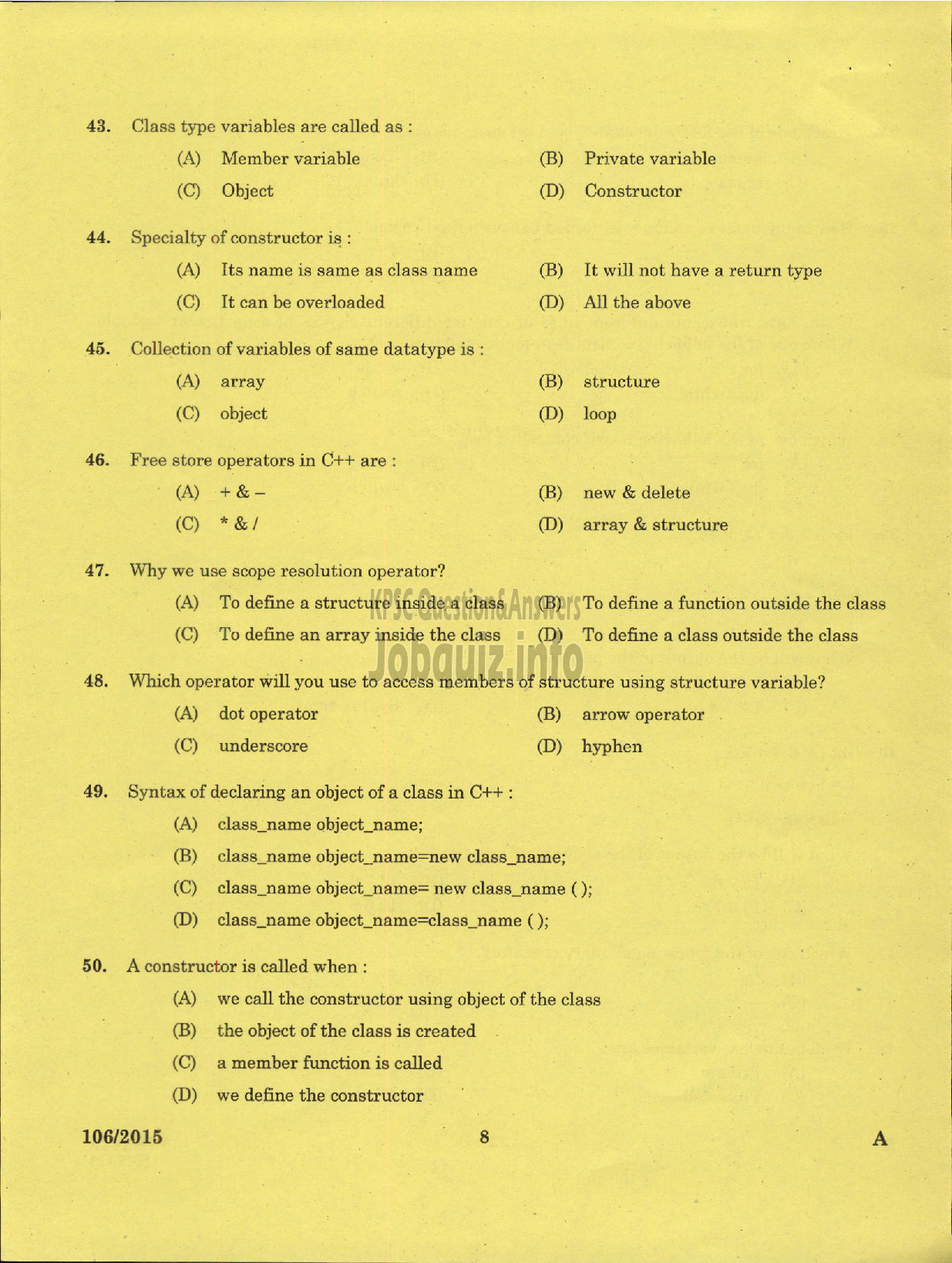 Kerala PSC Question Paper - LABORATORY TECHNICAL ASSISTANT COMPUTER SCIENCE VHSE-6