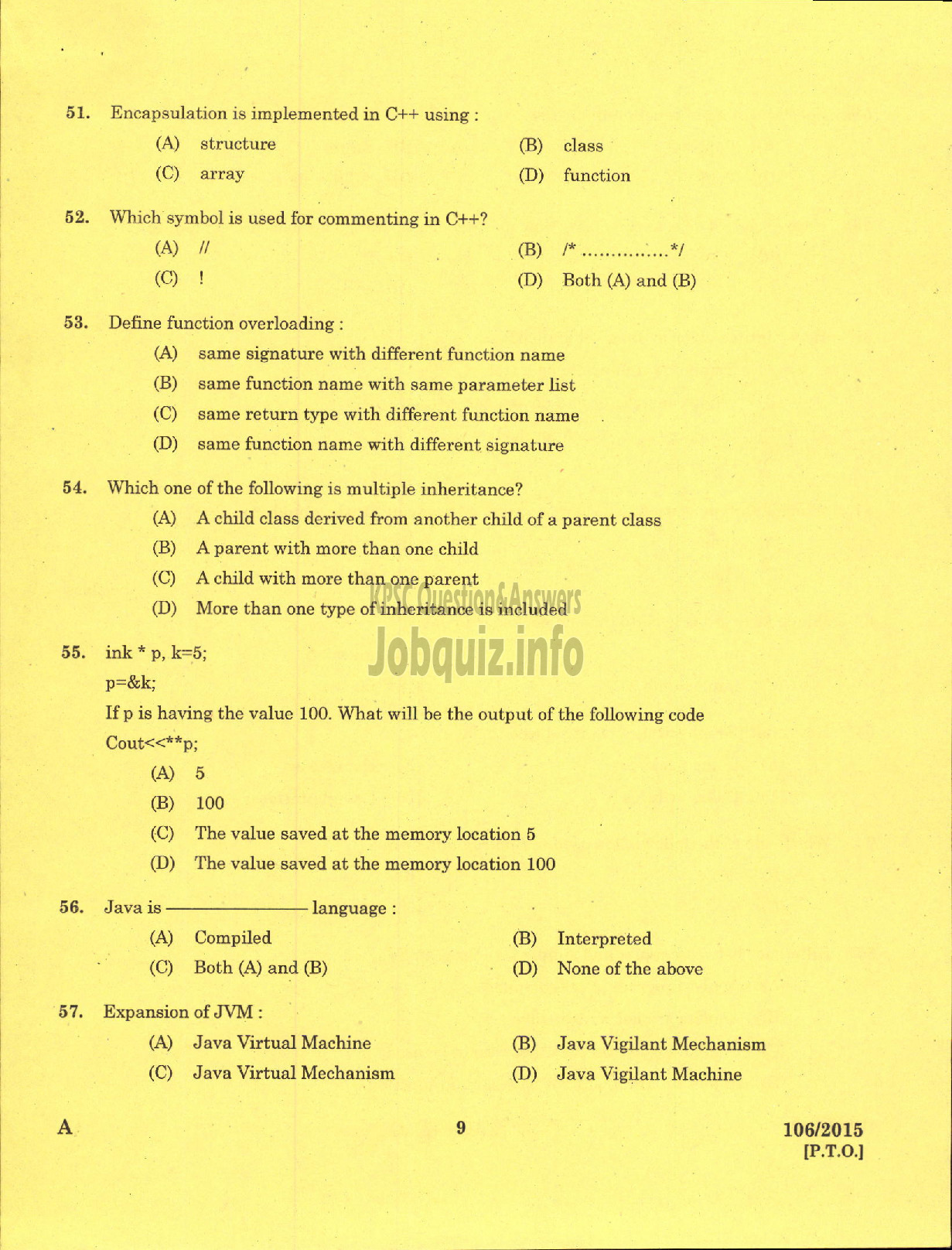 Kerala PSC Question Paper - LABORATORY TECHNICAL ASSISTANT COMPUTER SCIENCE VHSE-7