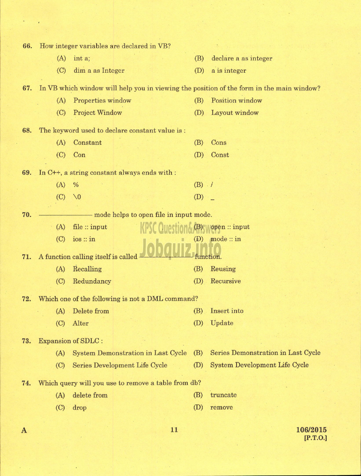 Kerala PSC Question Paper - LABORATORY TECHNICAL ASSISTANT COMPUTER SCIENCE VHSE-9