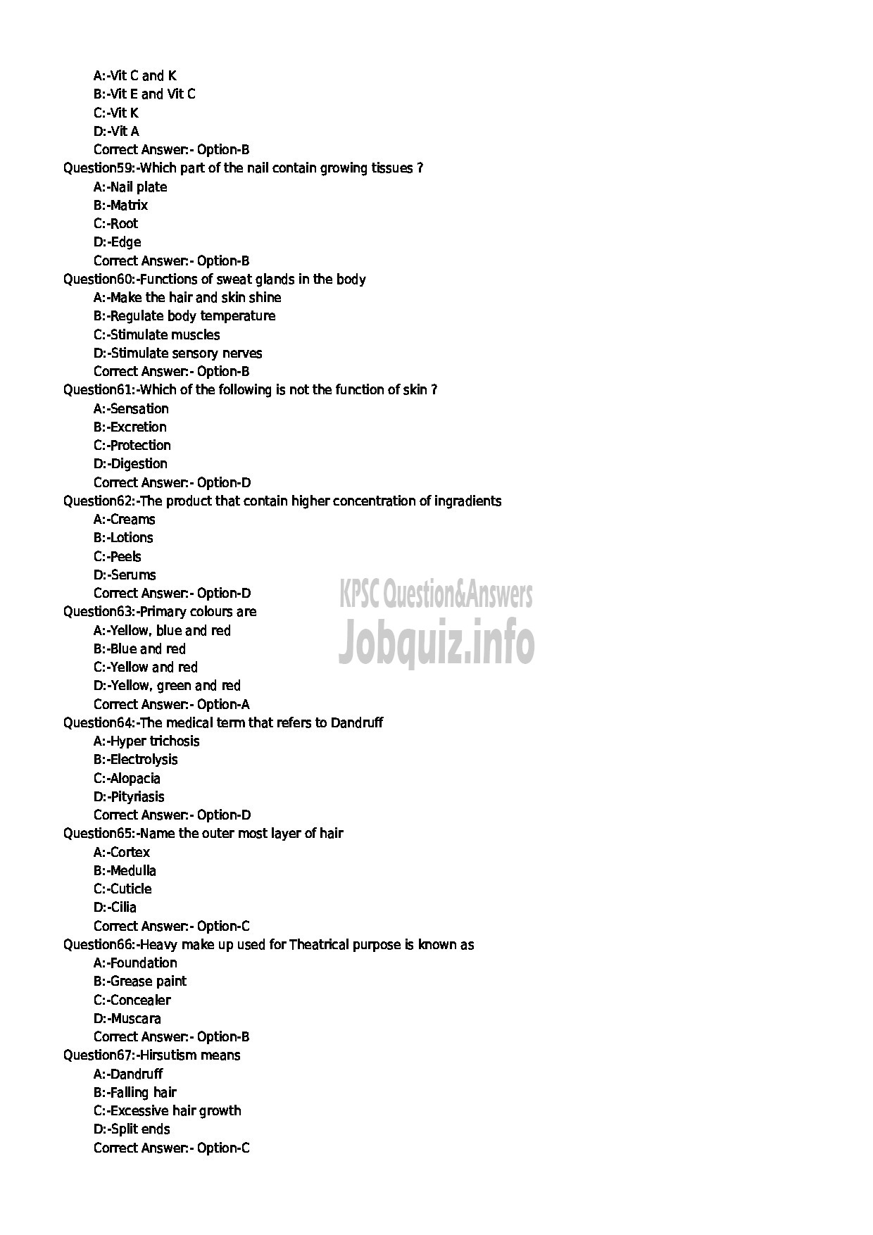 LABORATORY TECHNICAL ASSISTANT COSMETOLOGY AND BEAUTY PARLOUR MANAGEMENT :  page 6 - Kerala PSC Question Paper