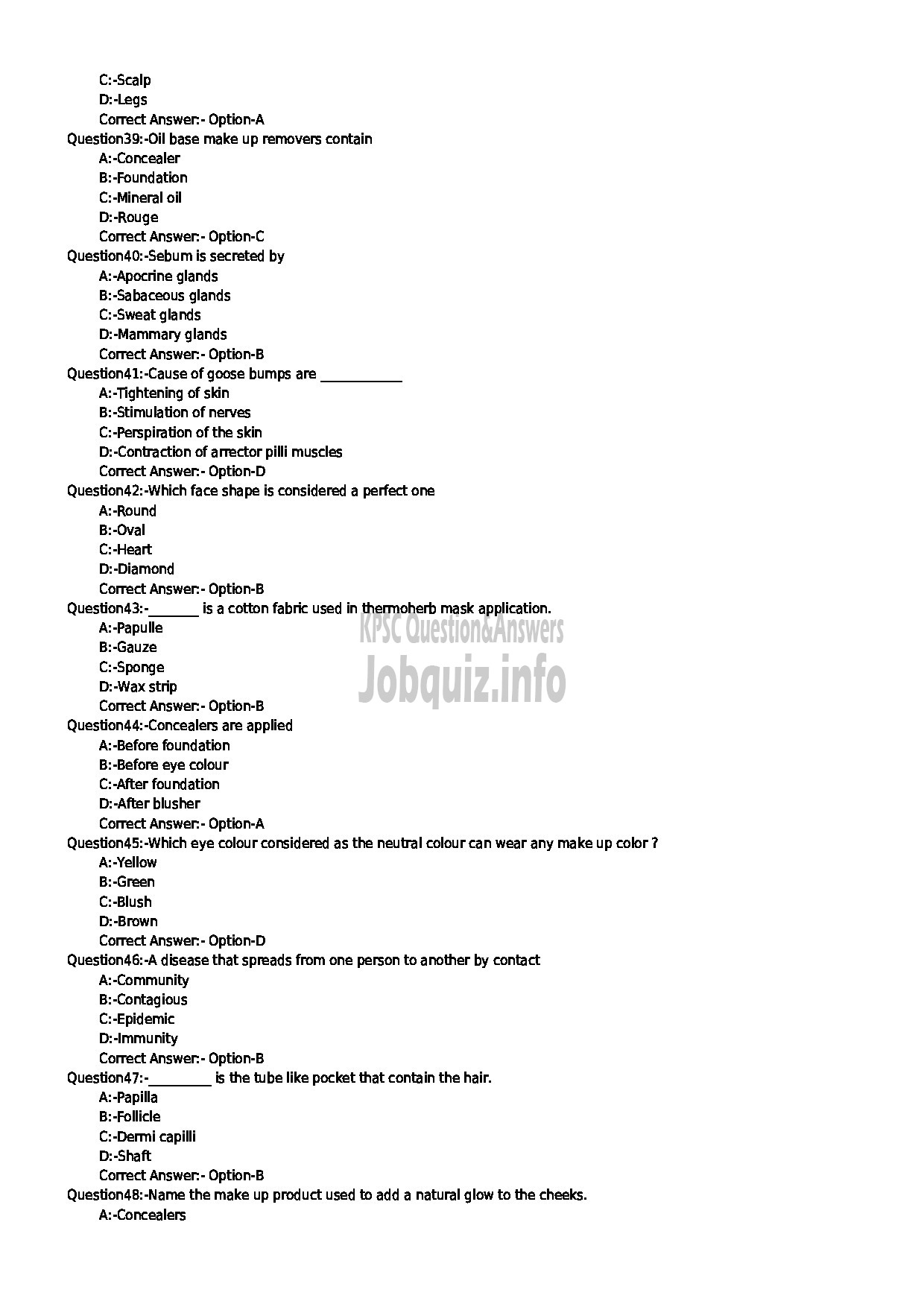 Kerala PSC Question Paper - LABORATORY TECHNICAL ASSISTANT COSMETOLOGY AND BEAUTY PARLOUR MANAGEMENT-5