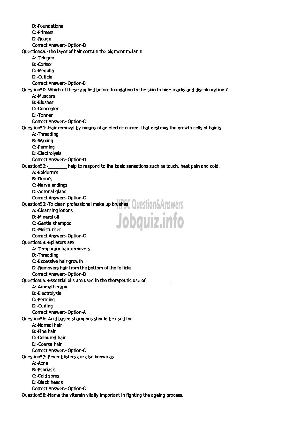 Kerala PSC Question Paper - LABORATORY TECHNICAL ASSISTANT COSMETOLOGY AND BEAUTY PARLOUR MANAGEMENT-6