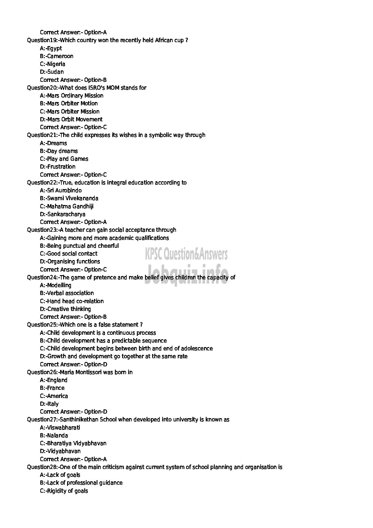 Kerala PSC Question Paper - LABORATORY TECHNICAL ASSISTANT CRECHE AND PRE SCHOOL MANAGEMENT VOCATIONAL HIGHER SECONDARY EDUCATION-3