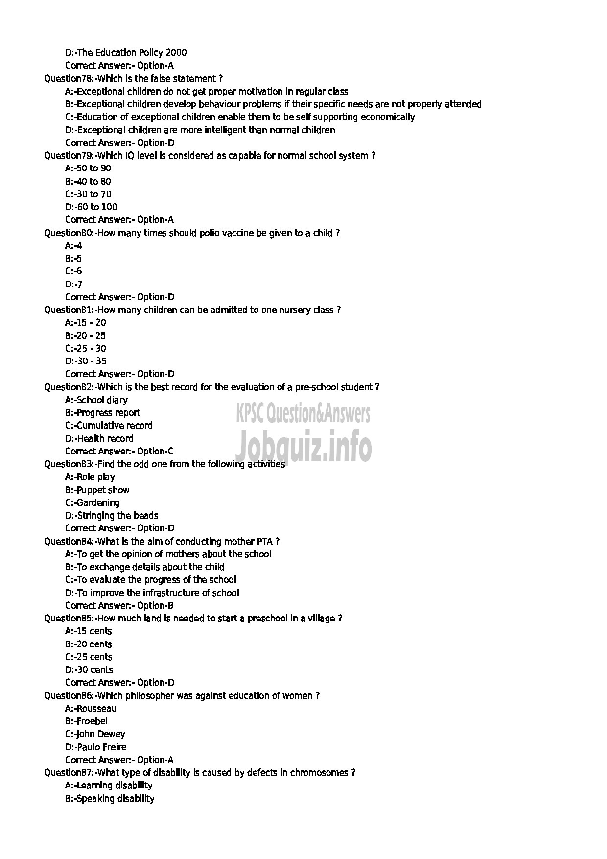 Kerala PSC Question Paper - LABORATORY TECHNICAL ASSISTANT CRECHE AND PRE SCHOOL MANAGEMENT VOCATIONAL HIGHER SECONDARY EDUCATION-9