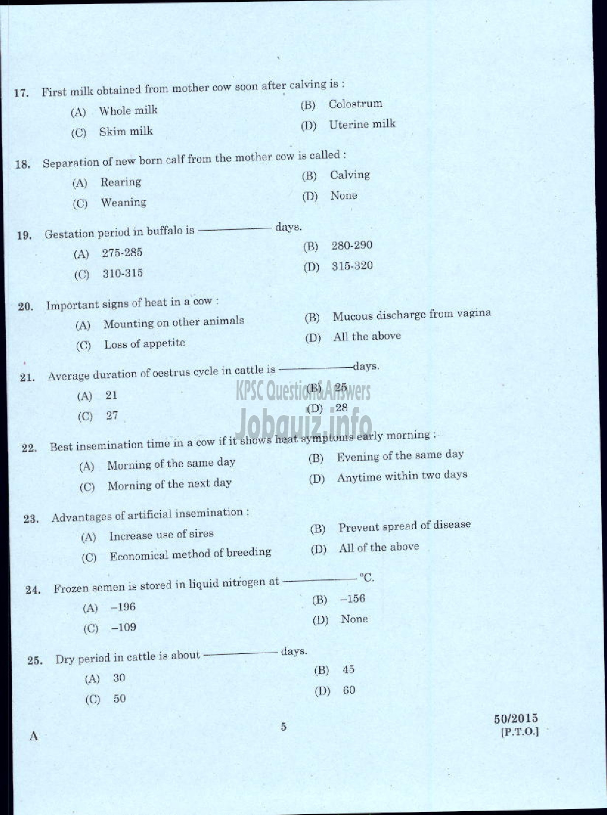 Kerala PSC Question Paper - LABORATORY TECHNICAL ASSISTANT DAIRYING AND MILK PRODUCTS VOCATIONAL HIGHER SECONDARY EDUCATION-3