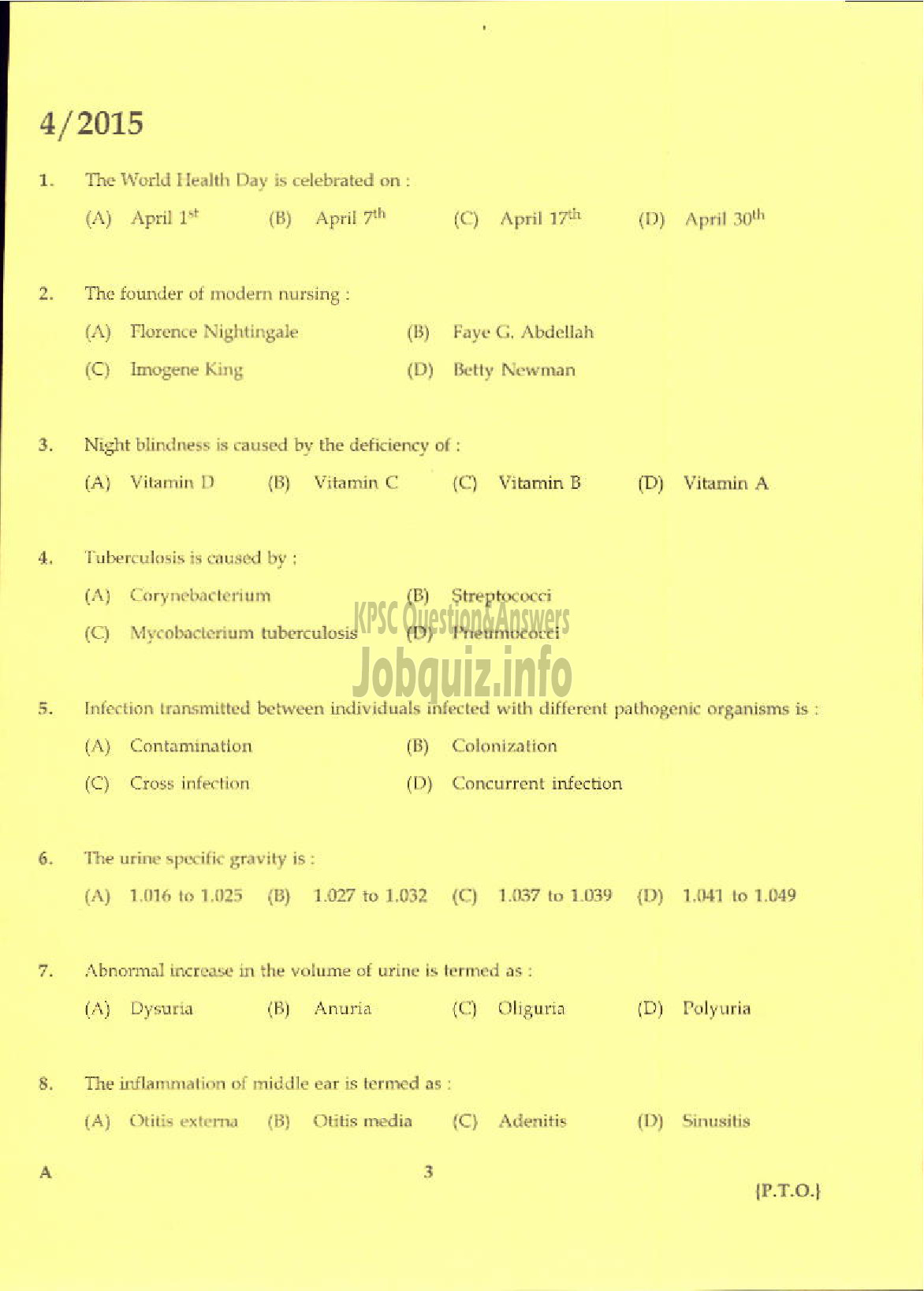 Kerala PSC Question Paper - LABORATORY TECHNICAL ASSISTANT DOMESTIC NURSING VHSE-1