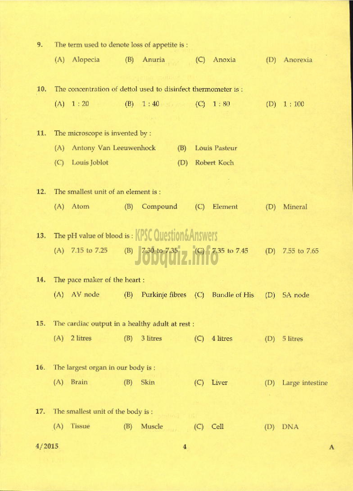 Kerala PSC Question Paper - LABORATORY TECHNICAL ASSISTANT DOMESTIC NURSING VHSE-2