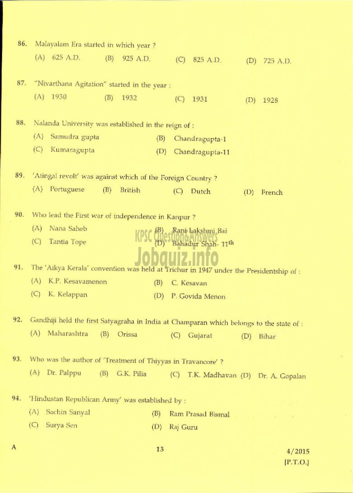 Kerala PSC Question Paper - LABORATORY TECHNICAL ASSISTANT DOMESTIC NURSING VHSE-11