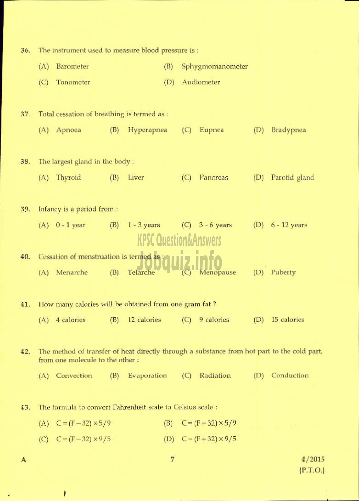 Kerala PSC Question Paper - LABORATORY TECHNICAL ASSISTANT DOMESTIC NURSING VHSE-5