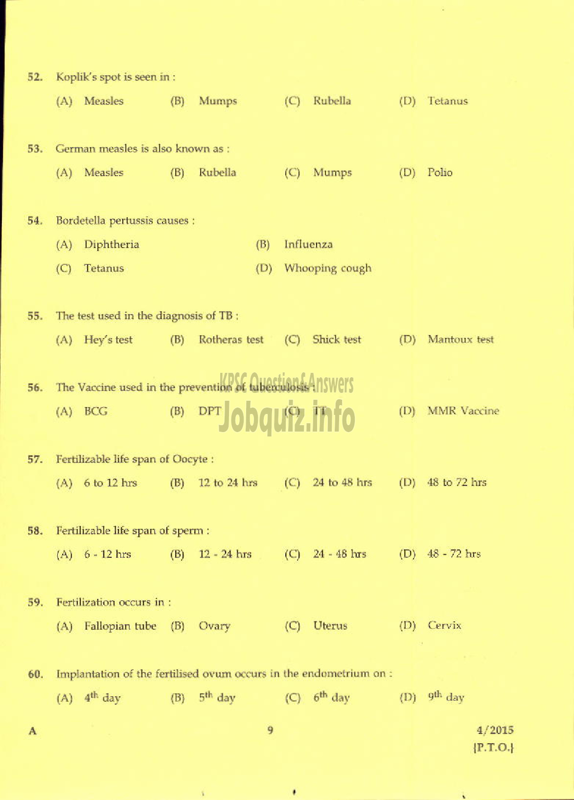 Kerala PSC Question Paper - LABORATORY TECHNICAL ASSISTANT DOMESTIC NURSING VHSE-7