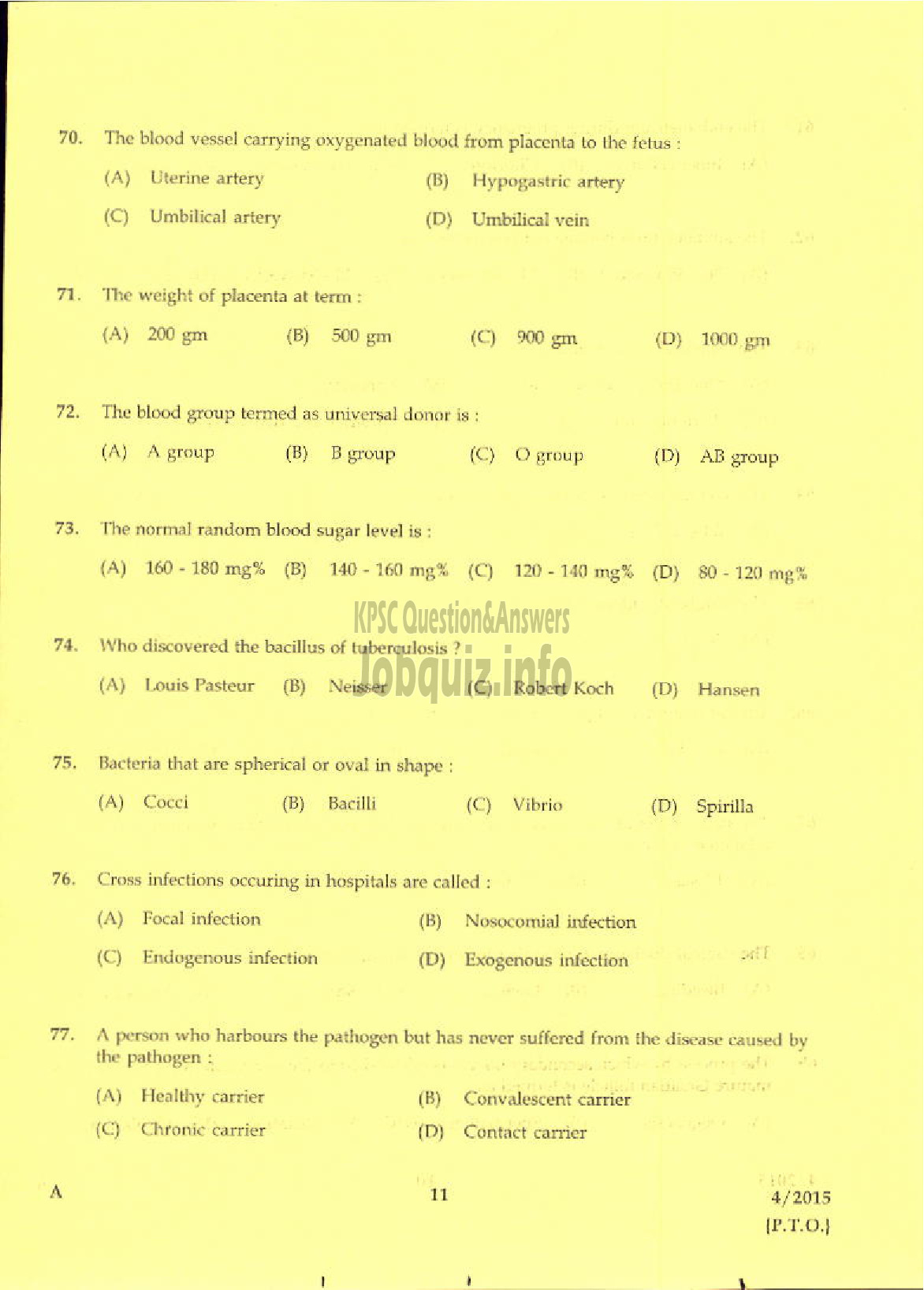 Kerala PSC Question Paper - LABORATORY TECHNICAL ASSISTANT DOMESTIC NURSING VHSE-9