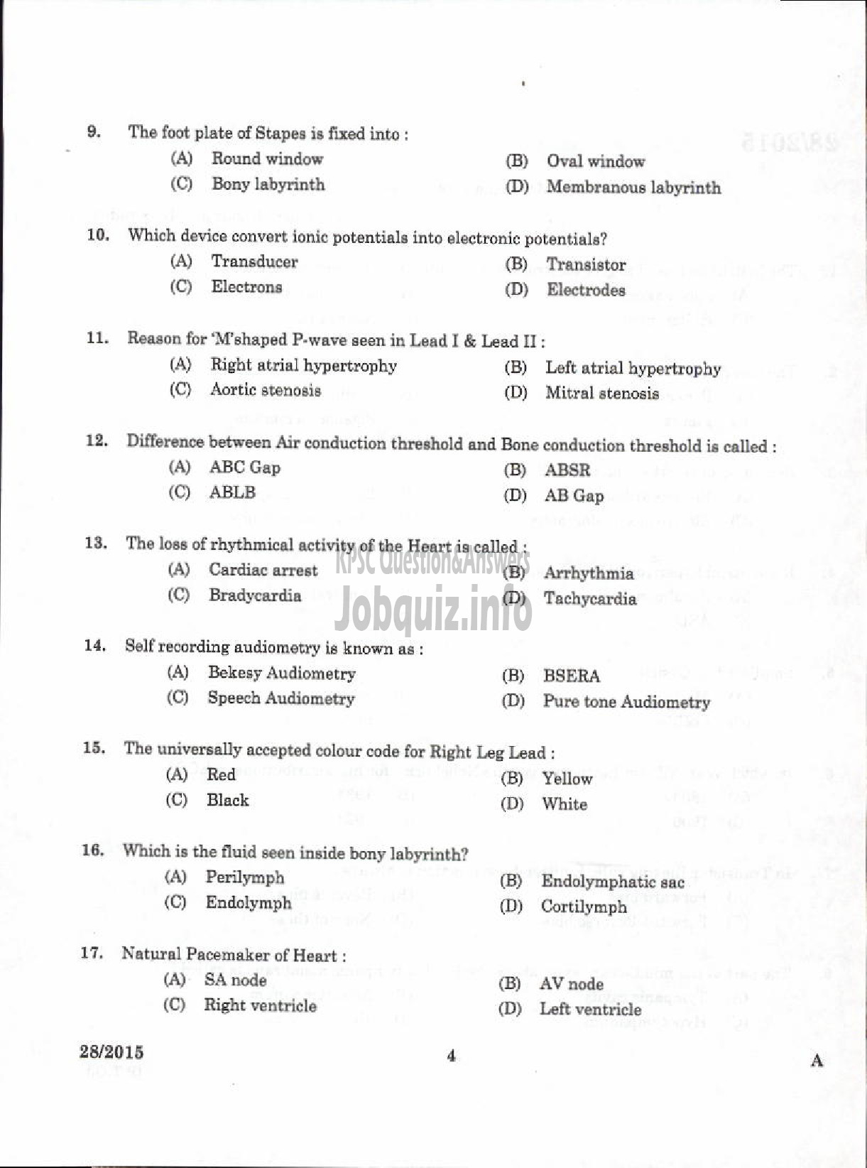 Kerala PSC Question Paper - LABORATORY TECHNICAL ASSISTANT ECG AND AUDIOMETRIC TECHNICIAN VHSE-2