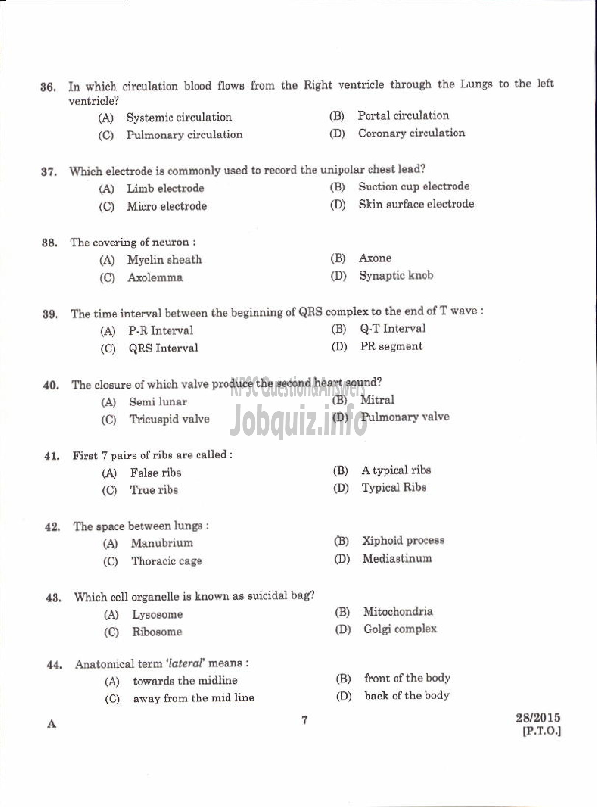 Kerala PSC Question Paper - LABORATORY TECHNICAL ASSISTANT ECG AND AUDIOMETRIC TECHNICIAN VHSE-5