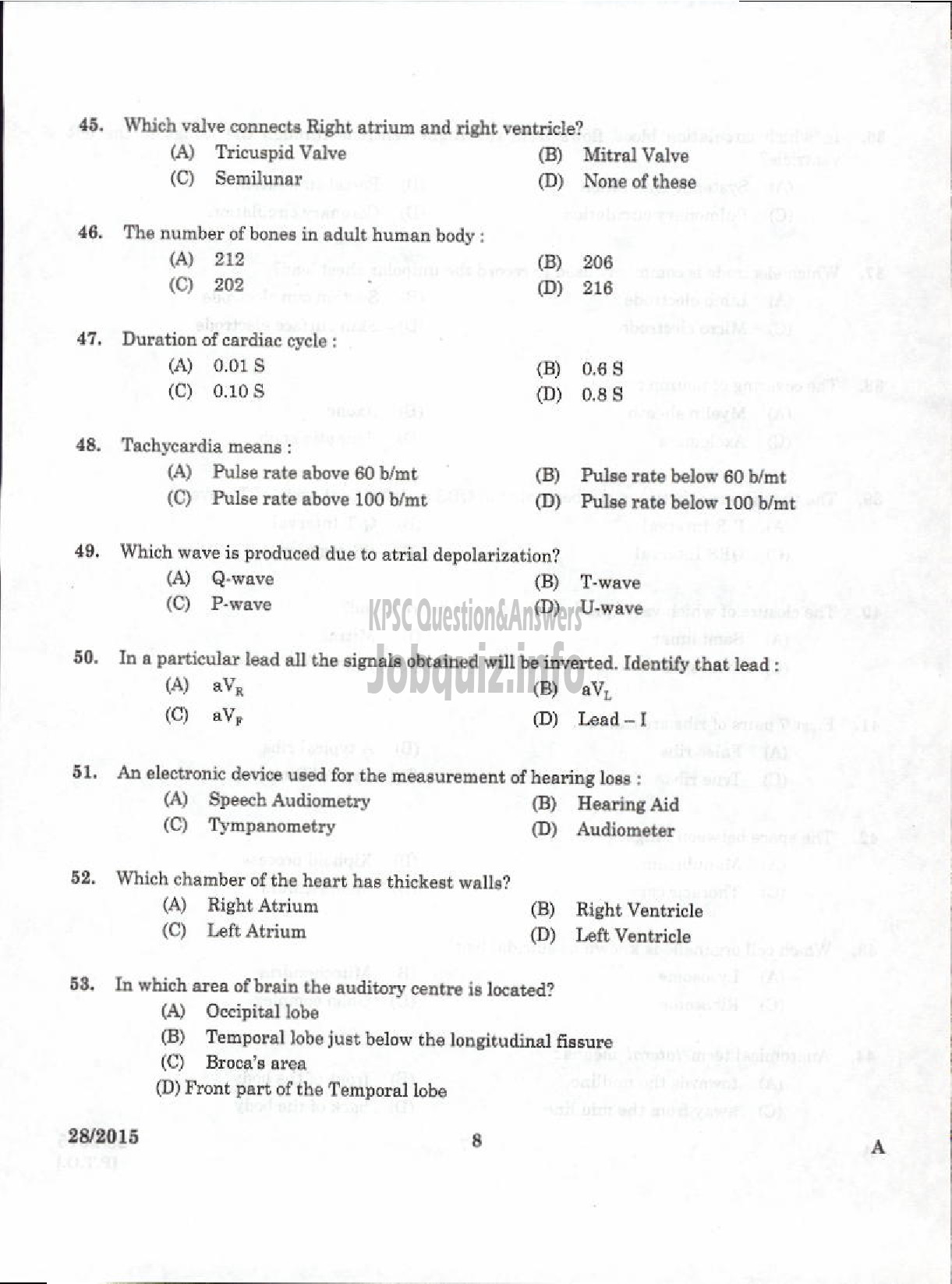 Kerala PSC Question Paper - LABORATORY TECHNICAL ASSISTANT ECG AND AUDIOMETRIC TECHNICIAN VHSE-6