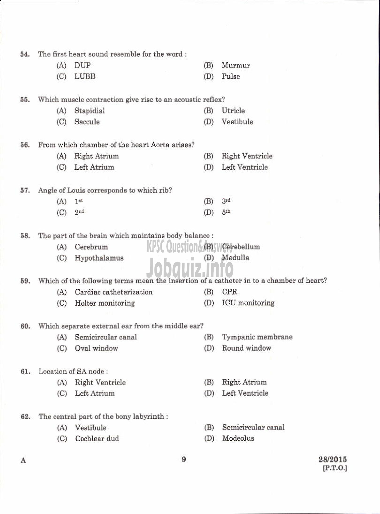 Kerala PSC Question Paper - LABORATORY TECHNICAL ASSISTANT ECG AND AUDIOMETRIC TECHNICIAN VHSE-7