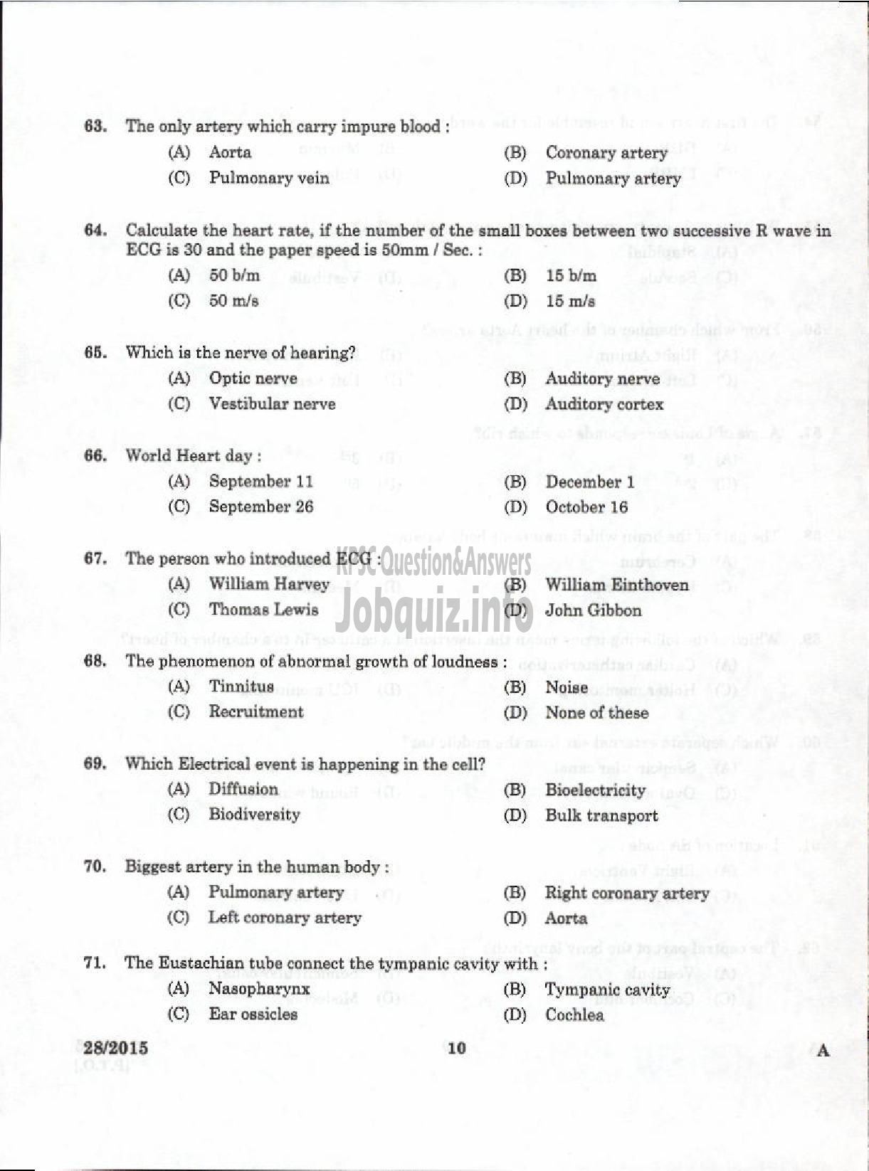 Kerala PSC Question Paper - LABORATORY TECHNICAL ASSISTANT ECG AND AUDIOMETRIC TECHNICIAN VHSE-8