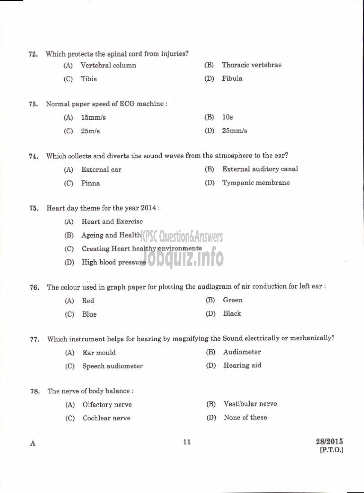 Kerala PSC Question Paper - LABORATORY TECHNICAL ASSISTANT ECG AND AUDIOMETRIC TECHNICIAN VHSE-9