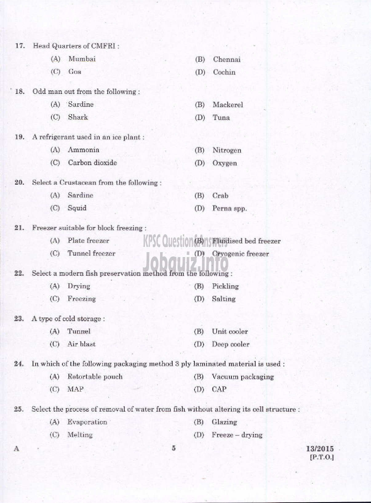 Kerala PSC Question Paper - LABORATORY TECHNICAL ASSISTANT FISHERIES FISH PROCESSING TECHNOLOGY VOCATIONAL HIGHER SECONDARY EDUCATION-3