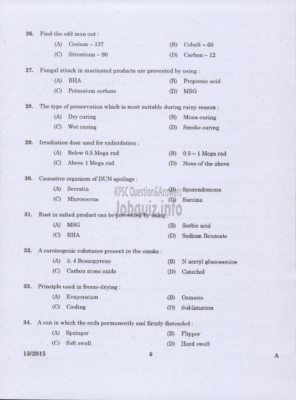 Kerala PSC Question Paper - LABORATORY TECHNICAL ASSISTANT FISHERIES FISH PROCESSING TECHNOLOGY VOCATIONAL HIGHER SECONDARY EDUCATION-4