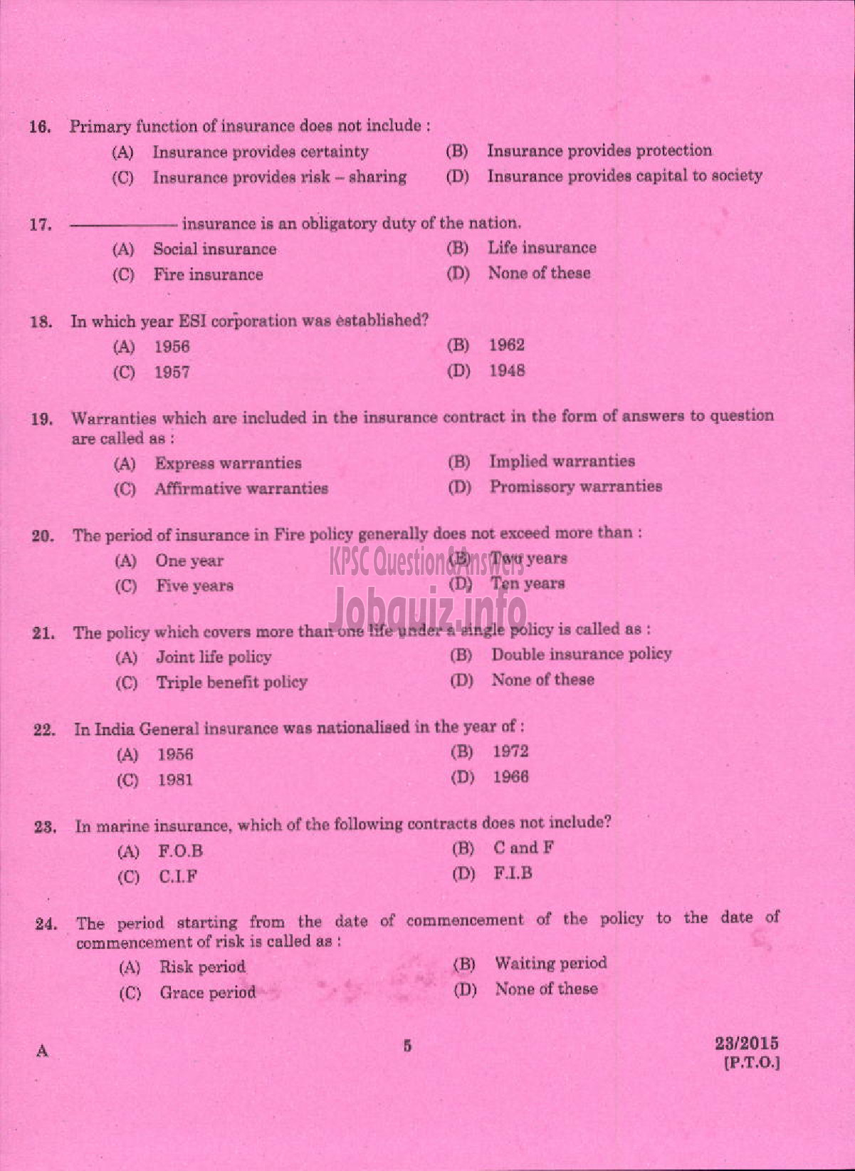 Kerala PSC Question Paper - LABORATORY TECHNICAL ASSISTANT GENERAL INSURANCE VHSE-3