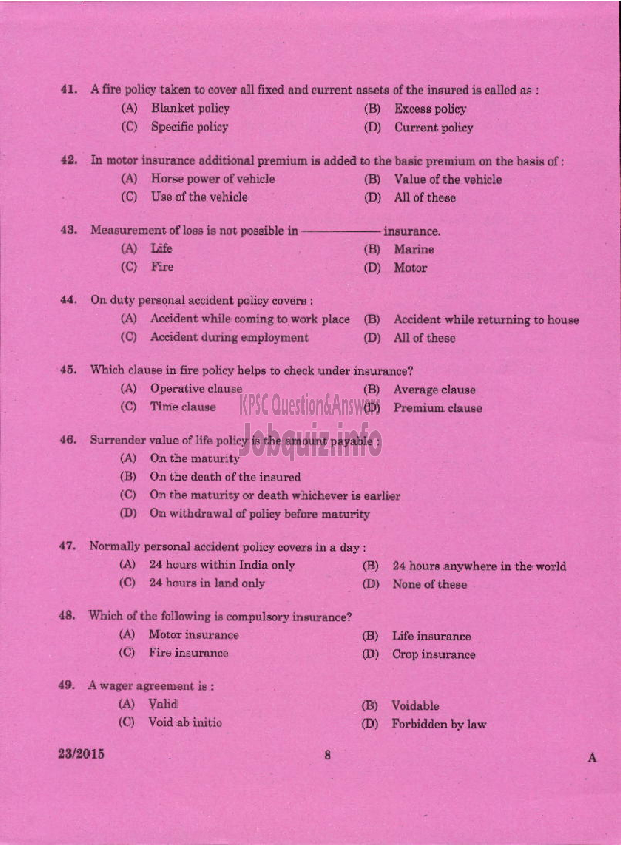 Kerala PSC Question Paper - LABORATORY TECHNICAL ASSISTANT GENERAL INSURANCE VHSE-6