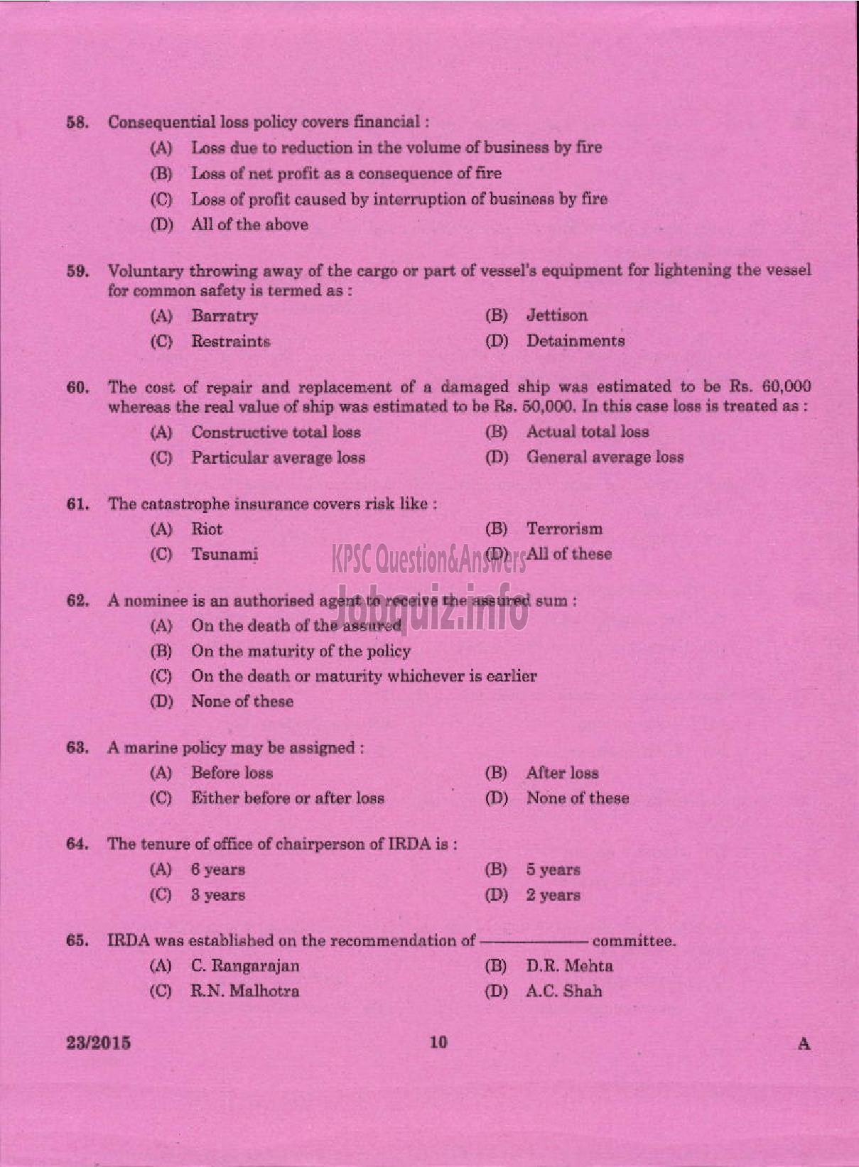 Kerala PSC Question Paper - LABORATORY TECHNICAL ASSISTANT GENERAL INSURANCE VHSE-8