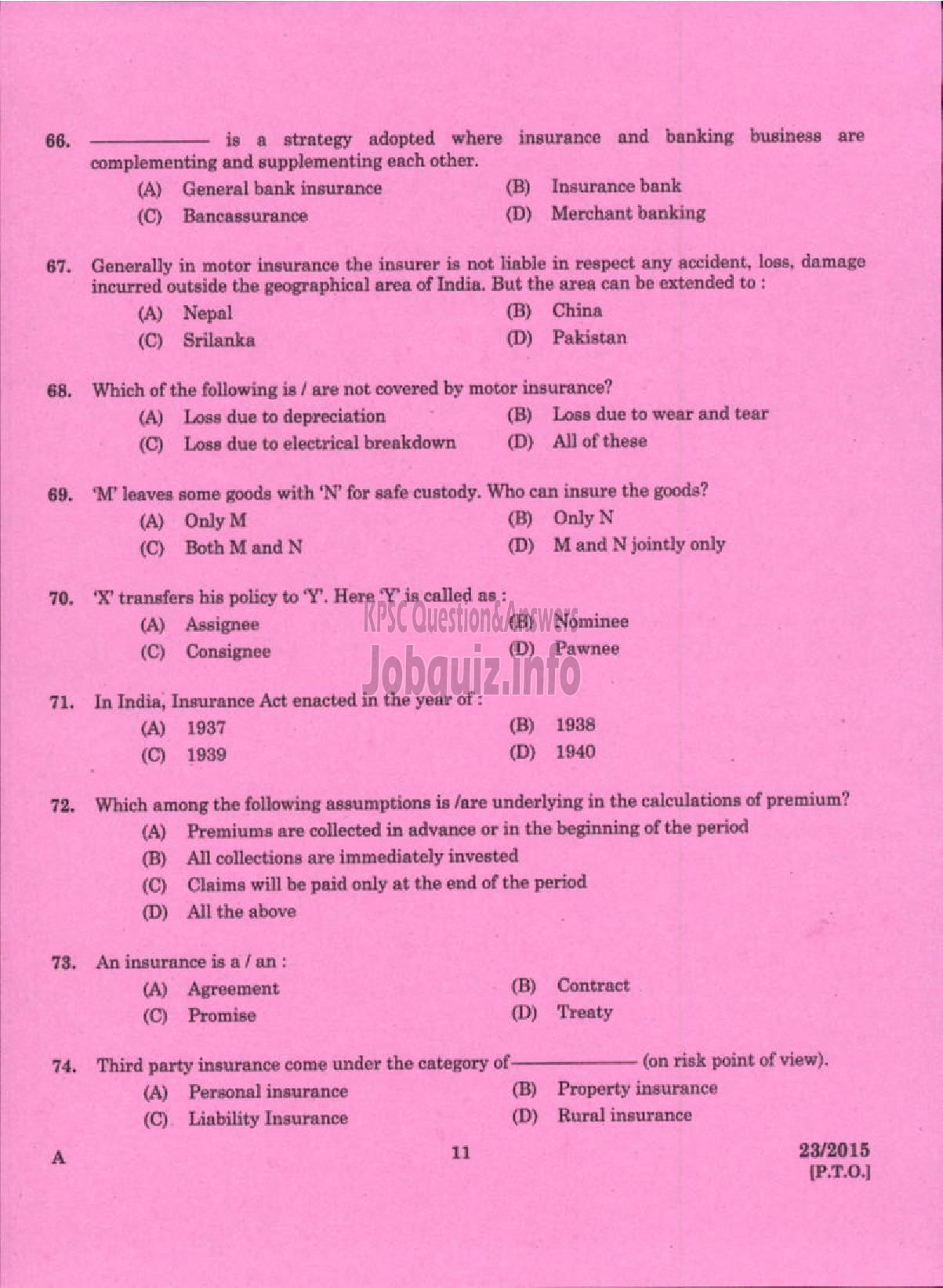 Kerala PSC Question Paper - LABORATORY TECHNICAL ASSISTANT GENERAL INSURANCE VHSE-9