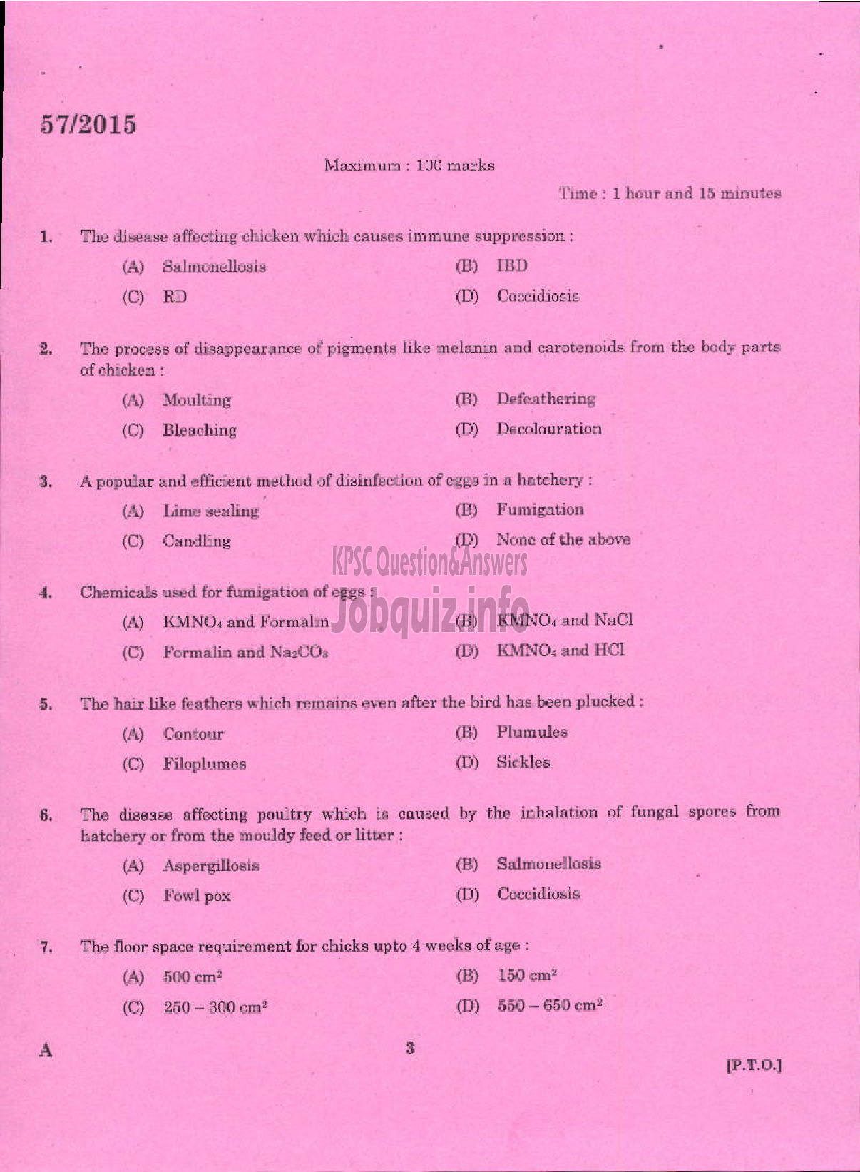 Kerala PSC Question Paper - LABORATORY TECHNICAL ASSISTANT LIVESTOCK MANAGEMENT / POULTRY HUSBANDRY VOCATIONAL HIGHER SECONDARY EDUCATION-1