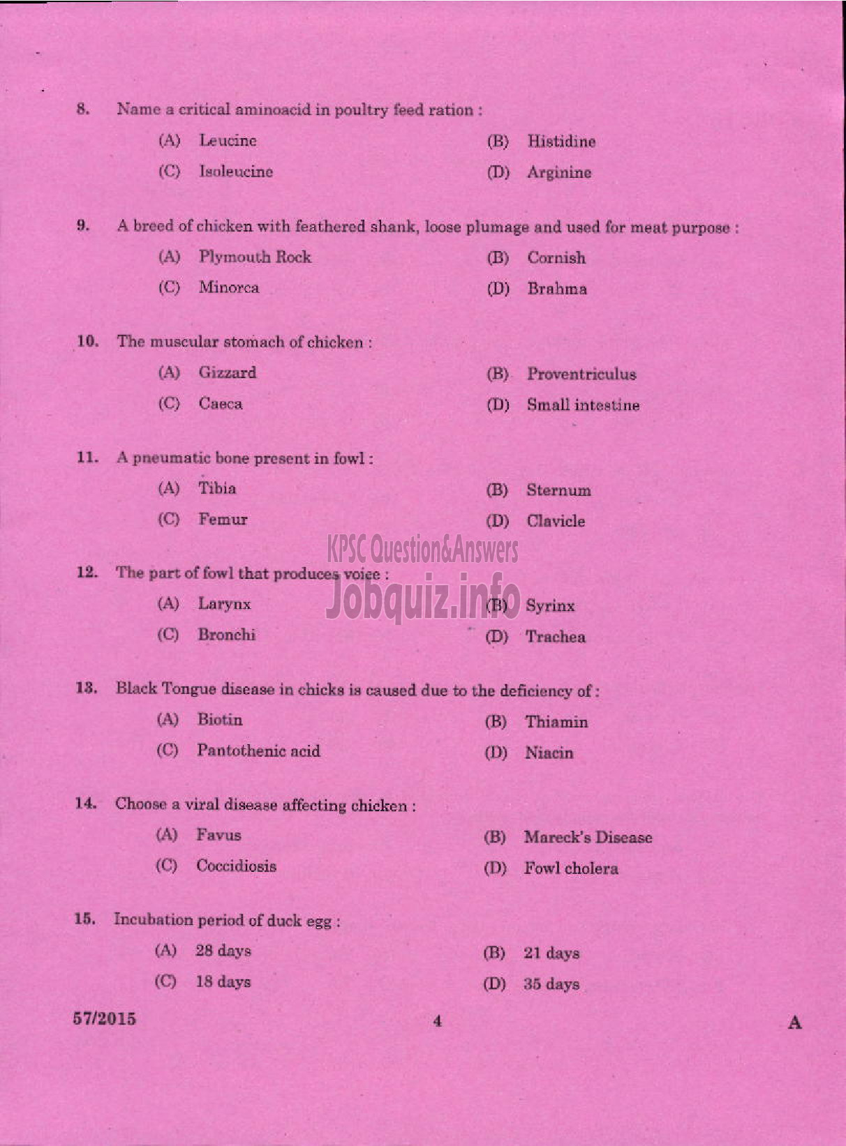 Kerala PSC Question Paper - LABORATORY TECHNICAL ASSISTANT LIVESTOCK MANAGEMENT / POULTRY HUSBANDRY VOCATIONAL HIGHER SECONDARY EDUCATION-2