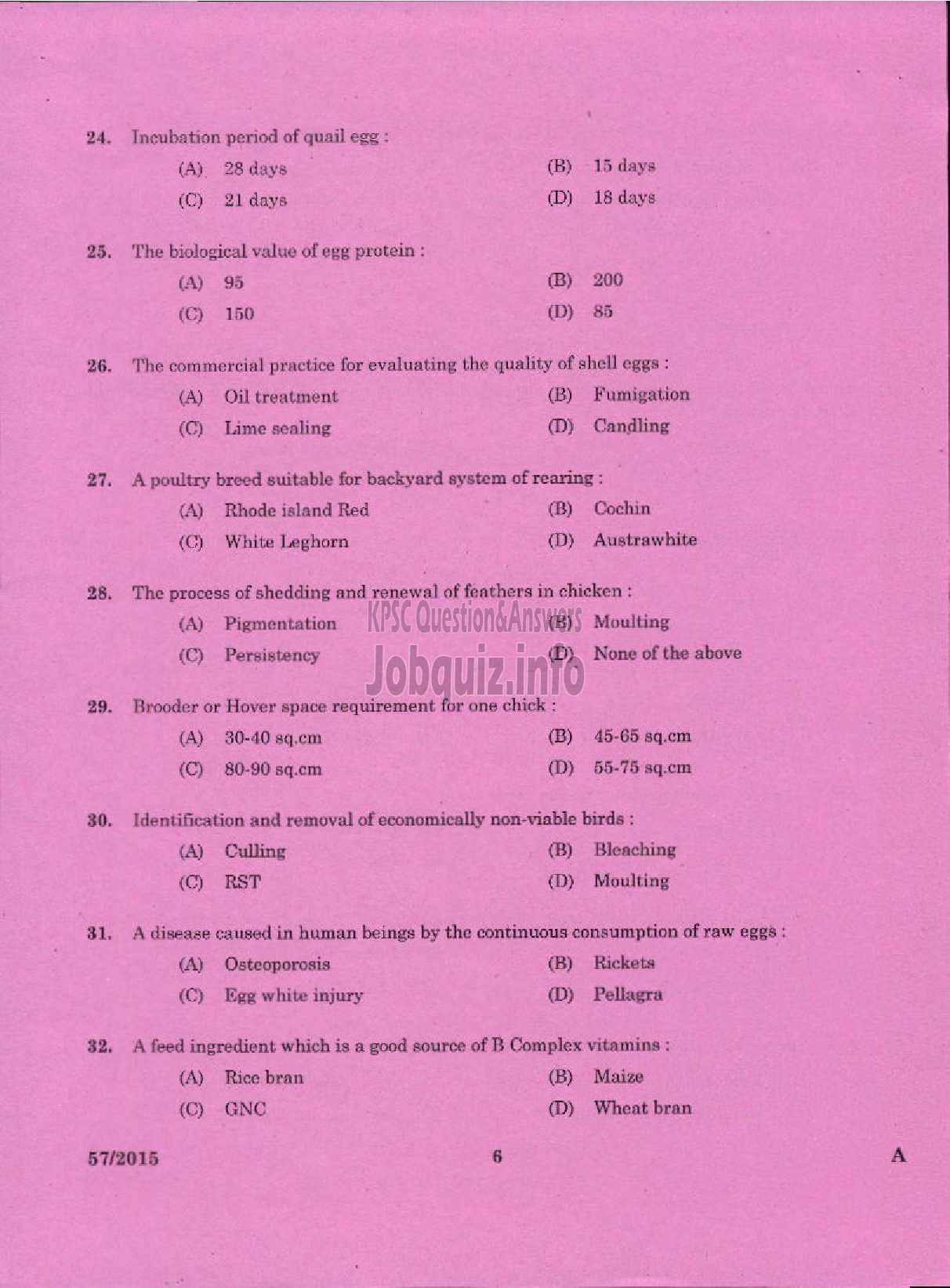 Kerala PSC Question Paper - LABORATORY TECHNICAL ASSISTANT LIVESTOCK MANAGEMENT / POULTRY HUSBANDRY VOCATIONAL HIGHER SECONDARY EDUCATION-4