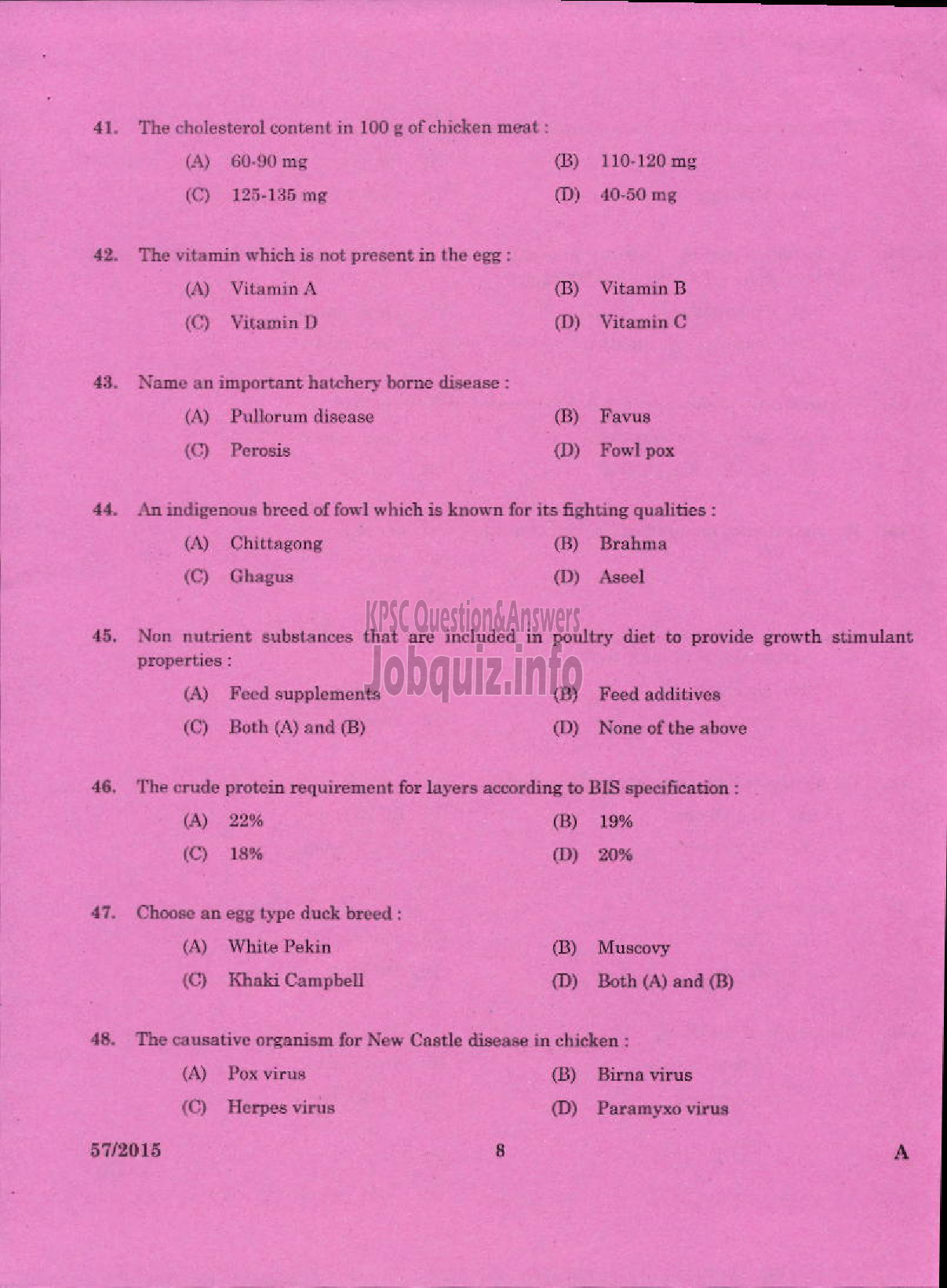 Kerala PSC Question Paper - LABORATORY TECHNICAL ASSISTANT LIVESTOCK MANAGEMENT / POULTRY HUSBANDRY VOCATIONAL HIGHER SECONDARY EDUCATION-6