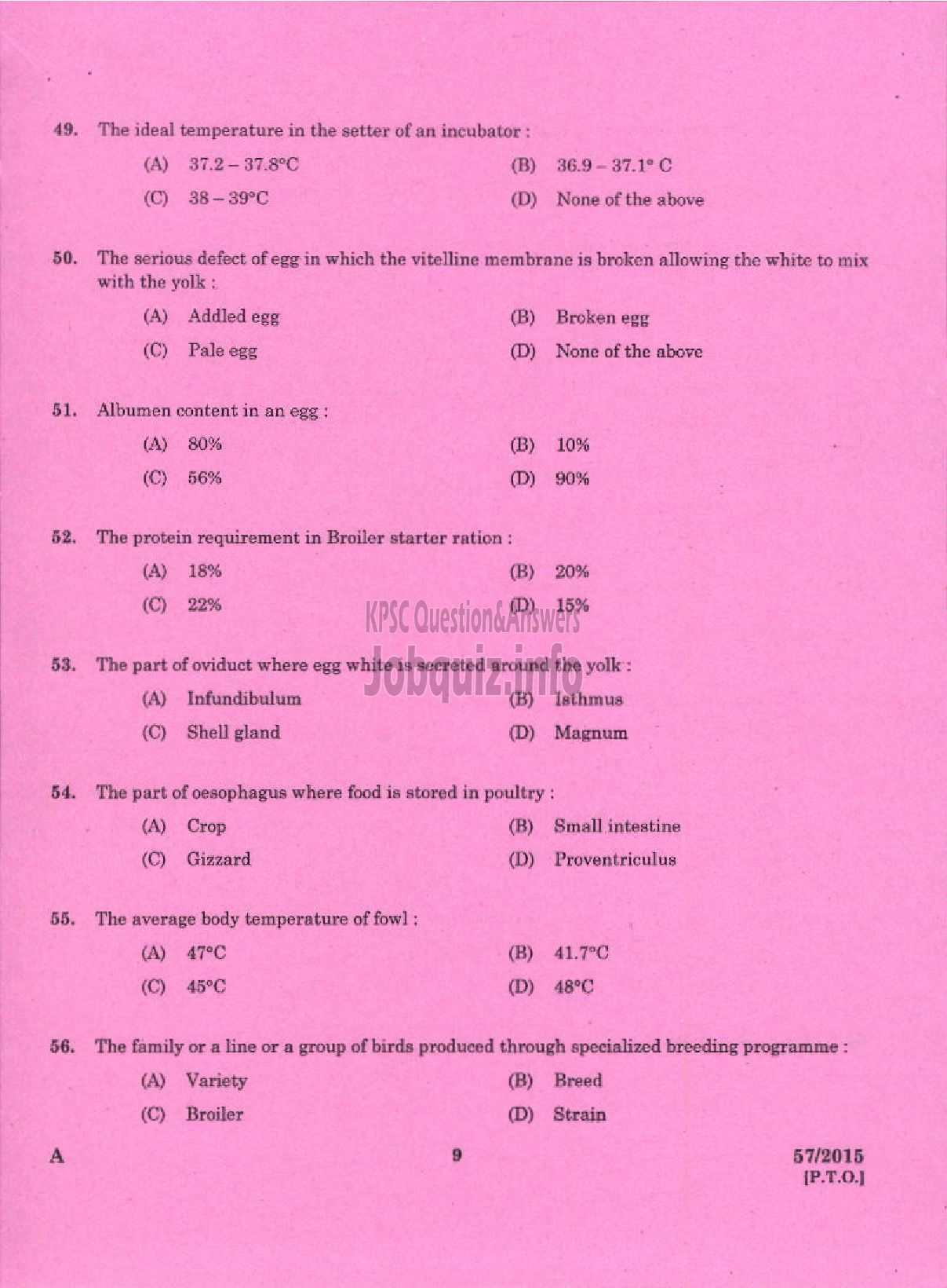 Kerala PSC Question Paper - LABORATORY TECHNICAL ASSISTANT LIVESTOCK MANAGEMENT / POULTRY HUSBANDRY VOCATIONAL HIGHER SECONDARY EDUCATION-7