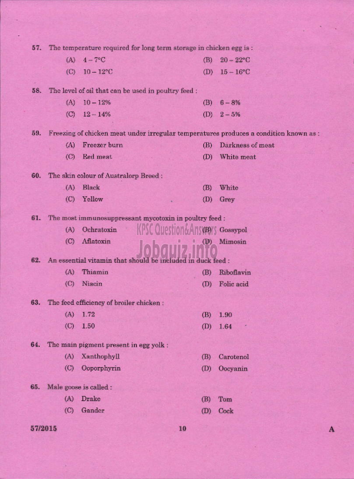 Kerala PSC Question Paper - LABORATORY TECHNICAL ASSISTANT LIVESTOCK MANAGEMENT / POULTRY HUSBANDRY VOCATIONAL HIGHER SECONDARY EDUCATION-8