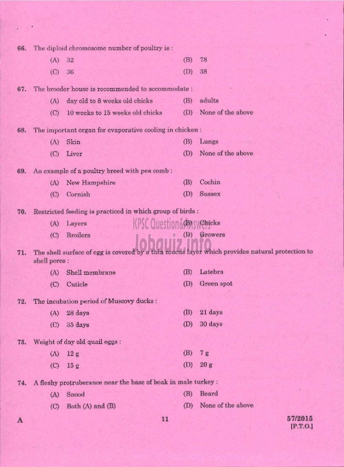 Kerala PSC Question Paper - LABORATORY TECHNICAL ASSISTANT LIVESTOCK MANAGEMENT / POULTRY HUSBANDRY VOCATIONAL HIGHER SECONDARY EDUCATION-9