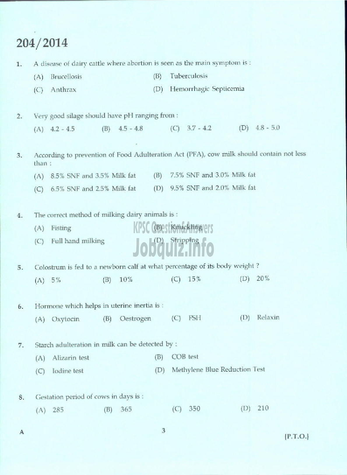 Kerala PSC Question Paper - LABORATORY TECHNICAL ASSISTANT LIVE STOCK MANAGEMENT DIARYING VHSE-1