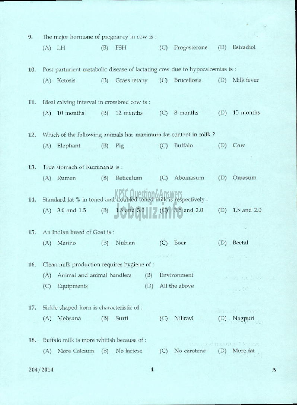 Kerala PSC Question Paper - LABORATORY TECHNICAL ASSISTANT LIVE STOCK MANAGEMENT DIARYING VHSE-2