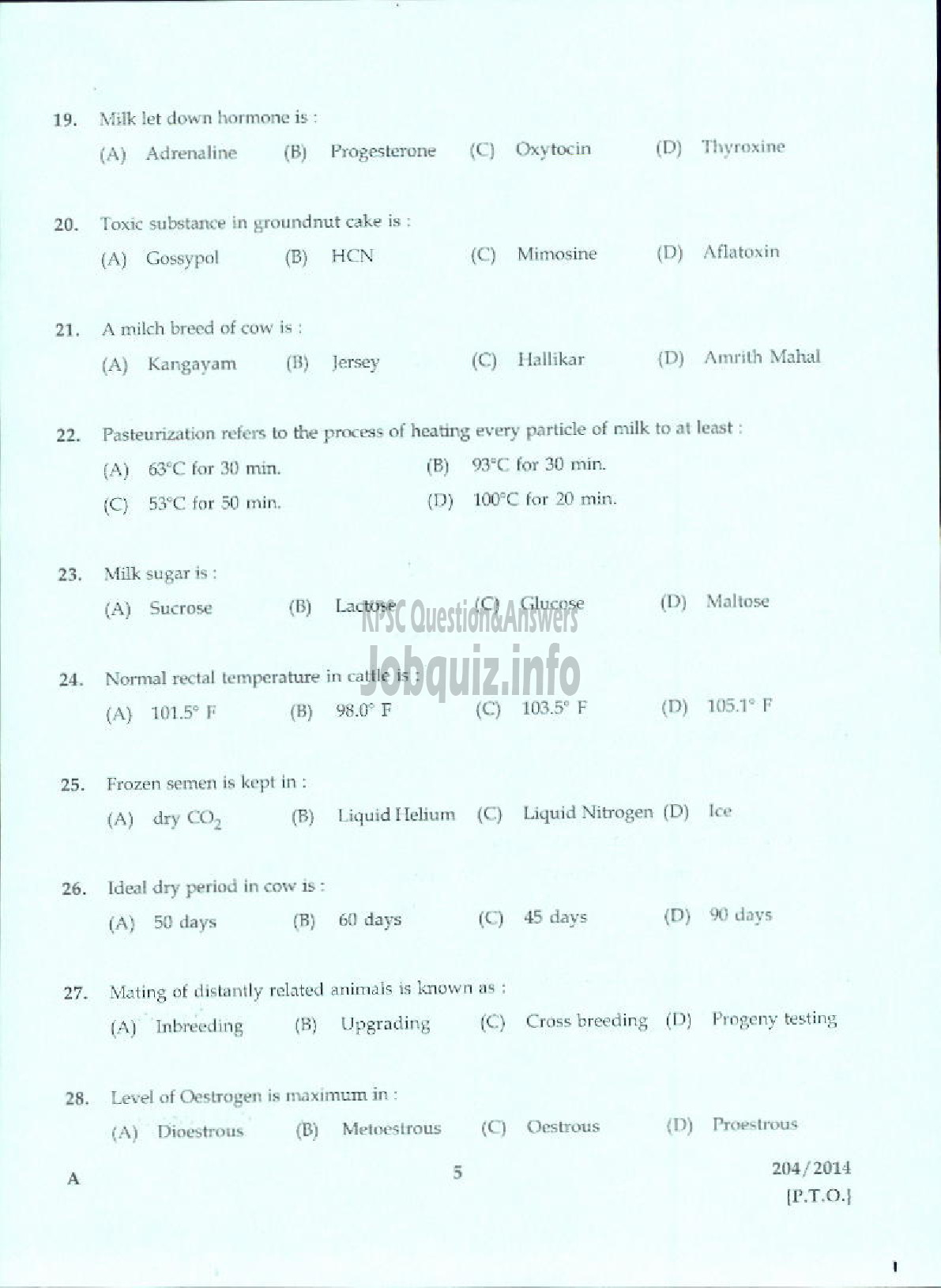 Kerala PSC Question Paper - LABORATORY TECHNICAL ASSISTANT LIVE STOCK MANAGEMENT DIARYING VHSE-3