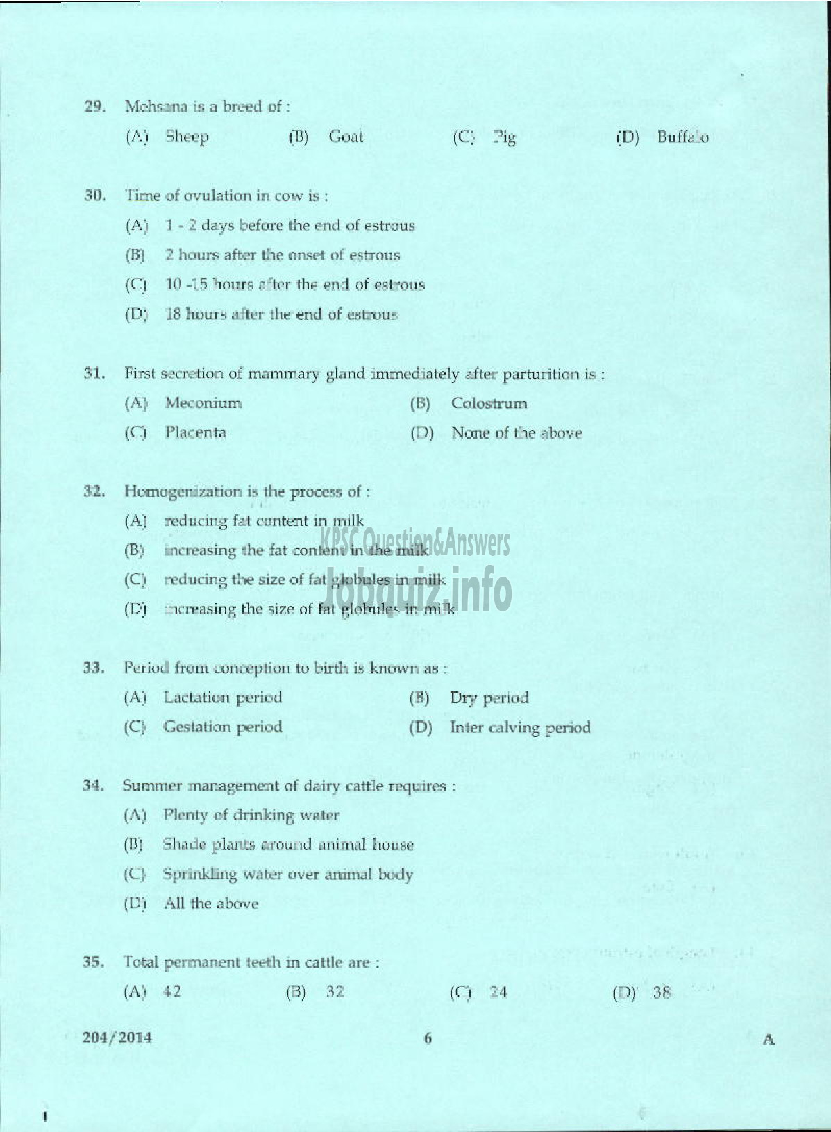 Kerala PSC Question Paper - LABORATORY TECHNICAL ASSISTANT LIVE STOCK MANAGEMENT DIARYING VHSE-4