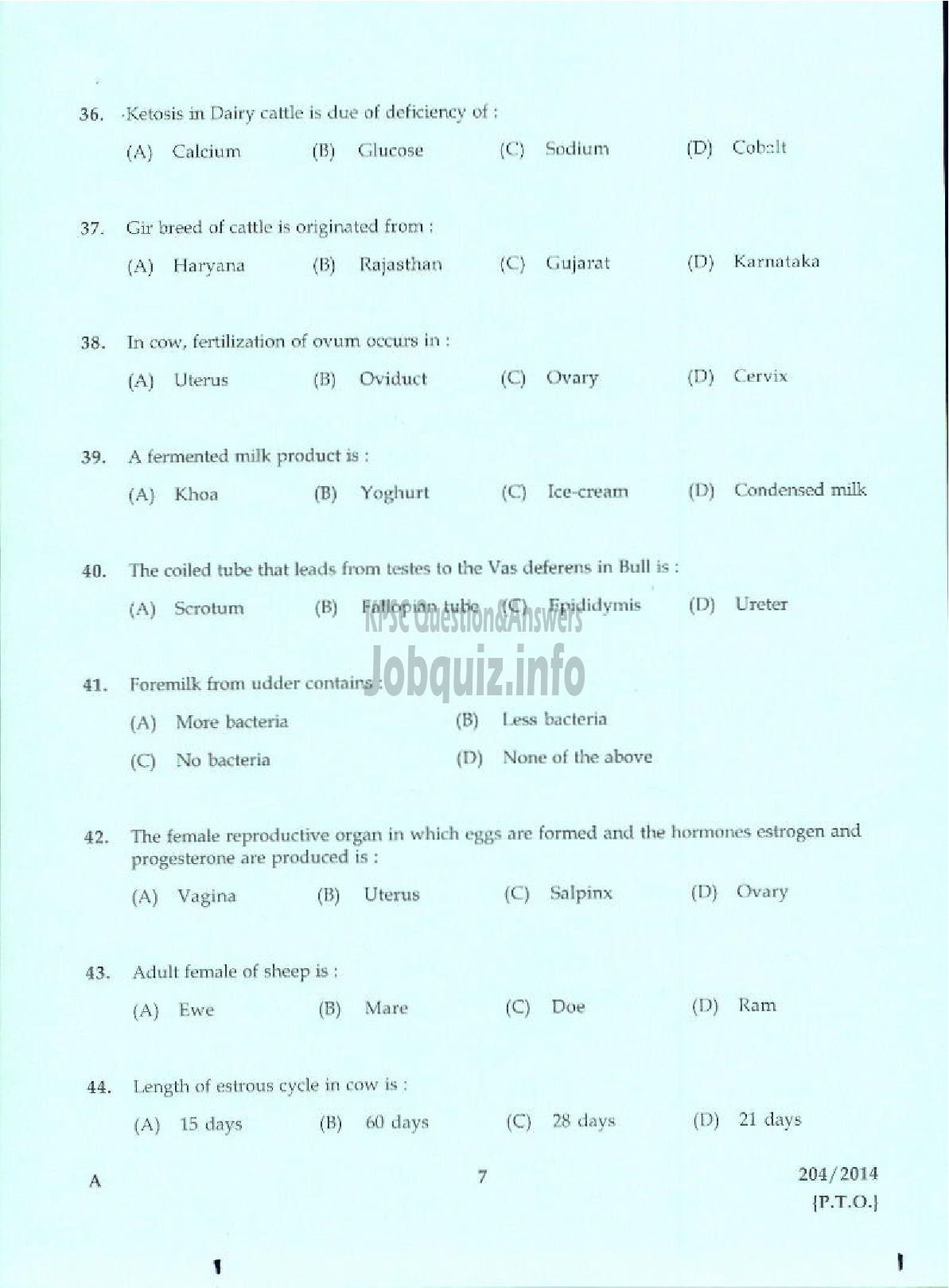 Kerala PSC Question Paper - LABORATORY TECHNICAL ASSISTANT LIVE STOCK MANAGEMENT DIARYING VHSE-5