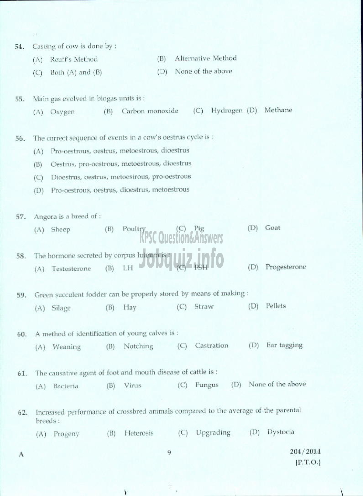 Kerala PSC Question Paper - LABORATORY TECHNICAL ASSISTANT LIVE STOCK MANAGEMENT DIARYING VHSE-7