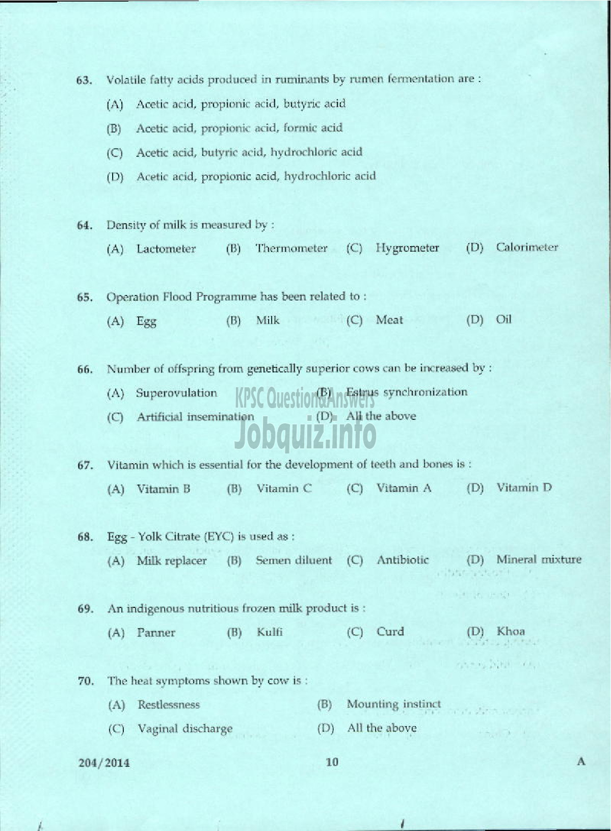 Kerala PSC Question Paper - LABORATORY TECHNICAL ASSISTANT LIVE STOCK MANAGEMENT DIARYING VHSE-8