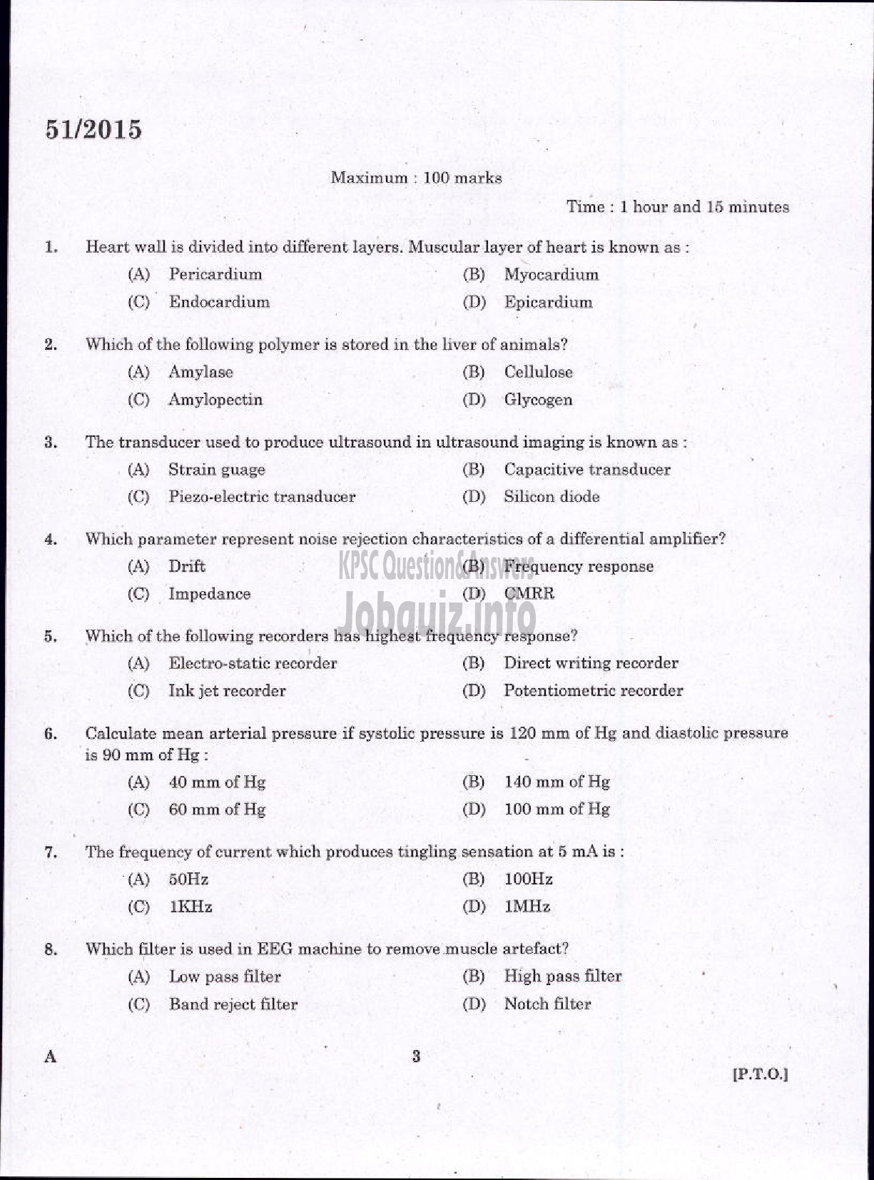 Kerala PSC Question Paper - LABORATORY TECHNICAL ASSISTANT MAINTENANCE AND OPERATION OF BIO MEDICAL EQUIPMENTS VOCATIONAL HIGHER SECONDARY EDUCATION-1