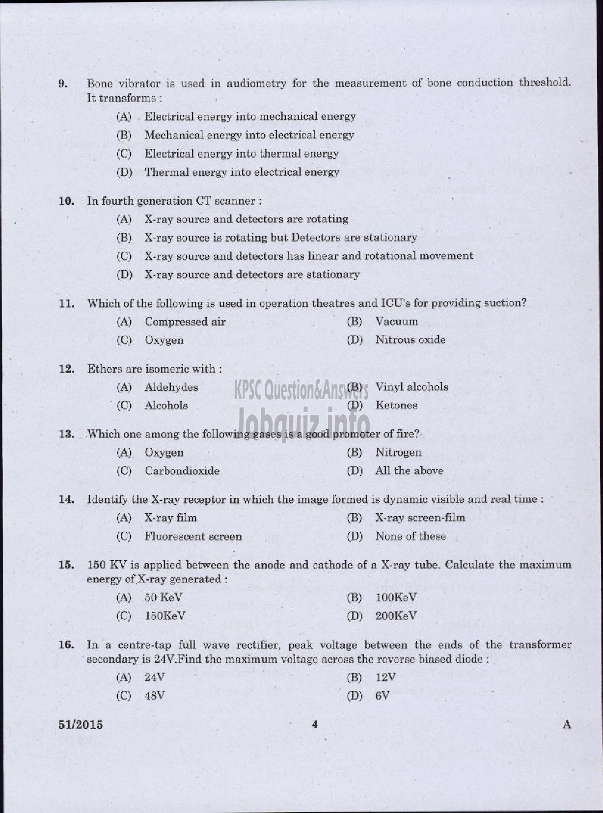 Kerala PSC Question Paper - LABORATORY TECHNICAL ASSISTANT MAINTENANCE AND OPERATION OF BIO MEDICAL EQUIPMENTS VOCATIONAL HIGHER SECONDARY EDUCATION-2