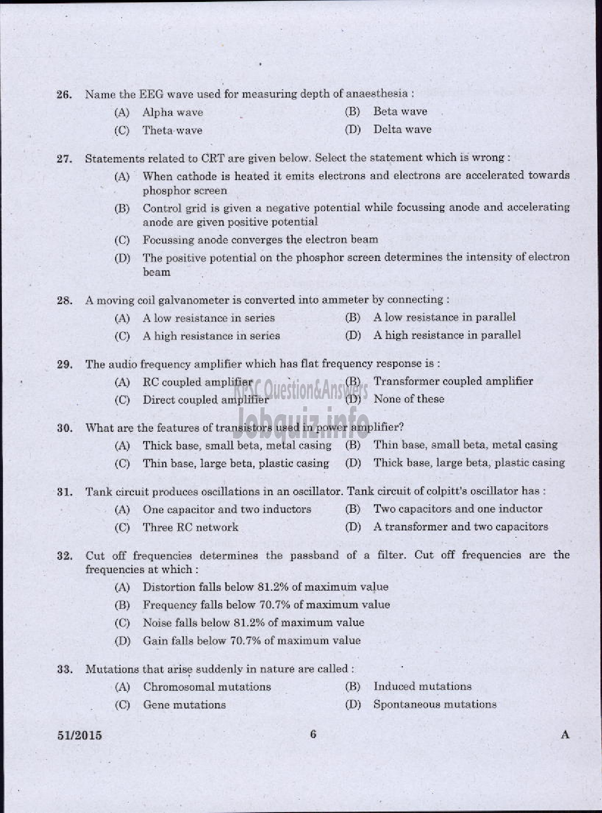 Kerala PSC Question Paper - LABORATORY TECHNICAL ASSISTANT MAINTENANCE AND OPERATION OF BIO MEDICAL EQUIPMENTS VOCATIONAL HIGHER SECONDARY EDUCATION-4