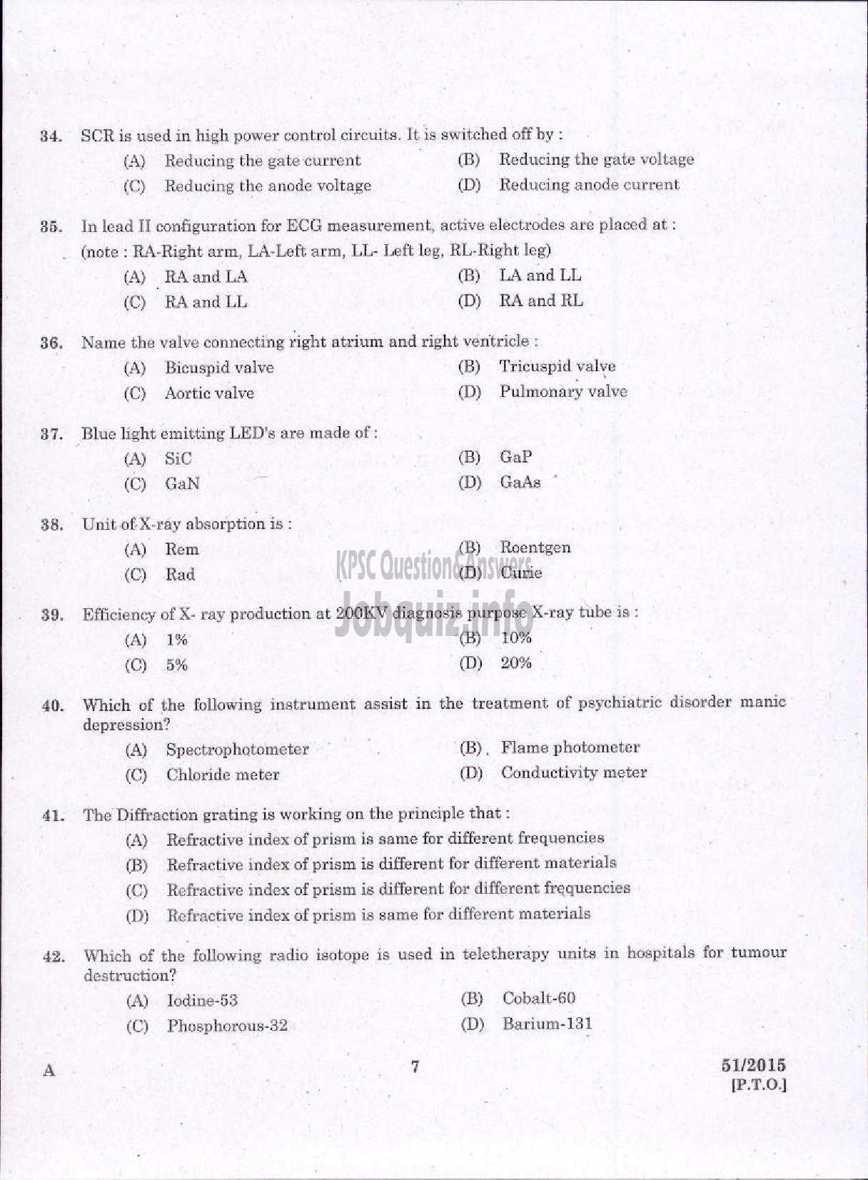 Kerala PSC Question Paper - LABORATORY TECHNICAL ASSISTANT MAINTENANCE AND OPERATION OF BIO MEDICAL EQUIPMENTS VOCATIONAL HIGHER SECONDARY EDUCATION-5